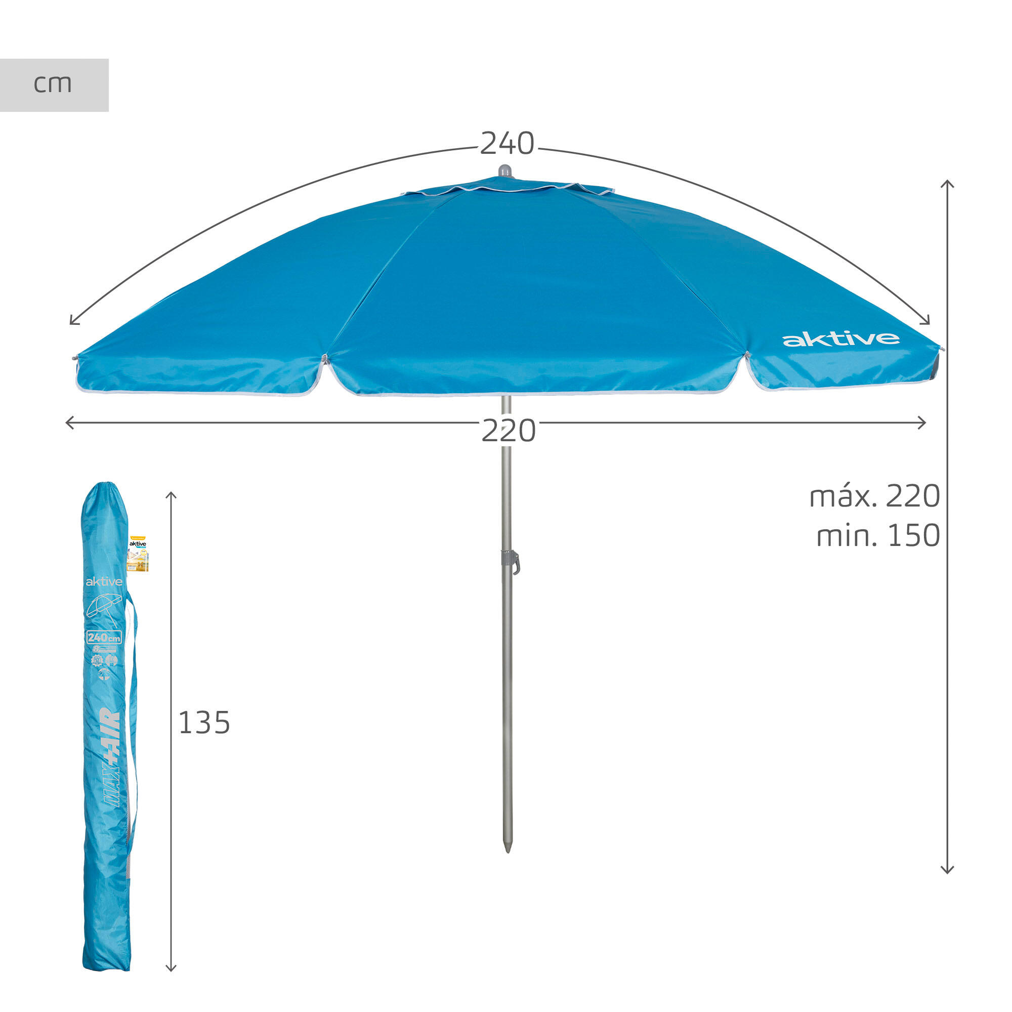 Aktive Ombrellone da spiaggia antivento con 8 stecche 240 cm blu 4/7