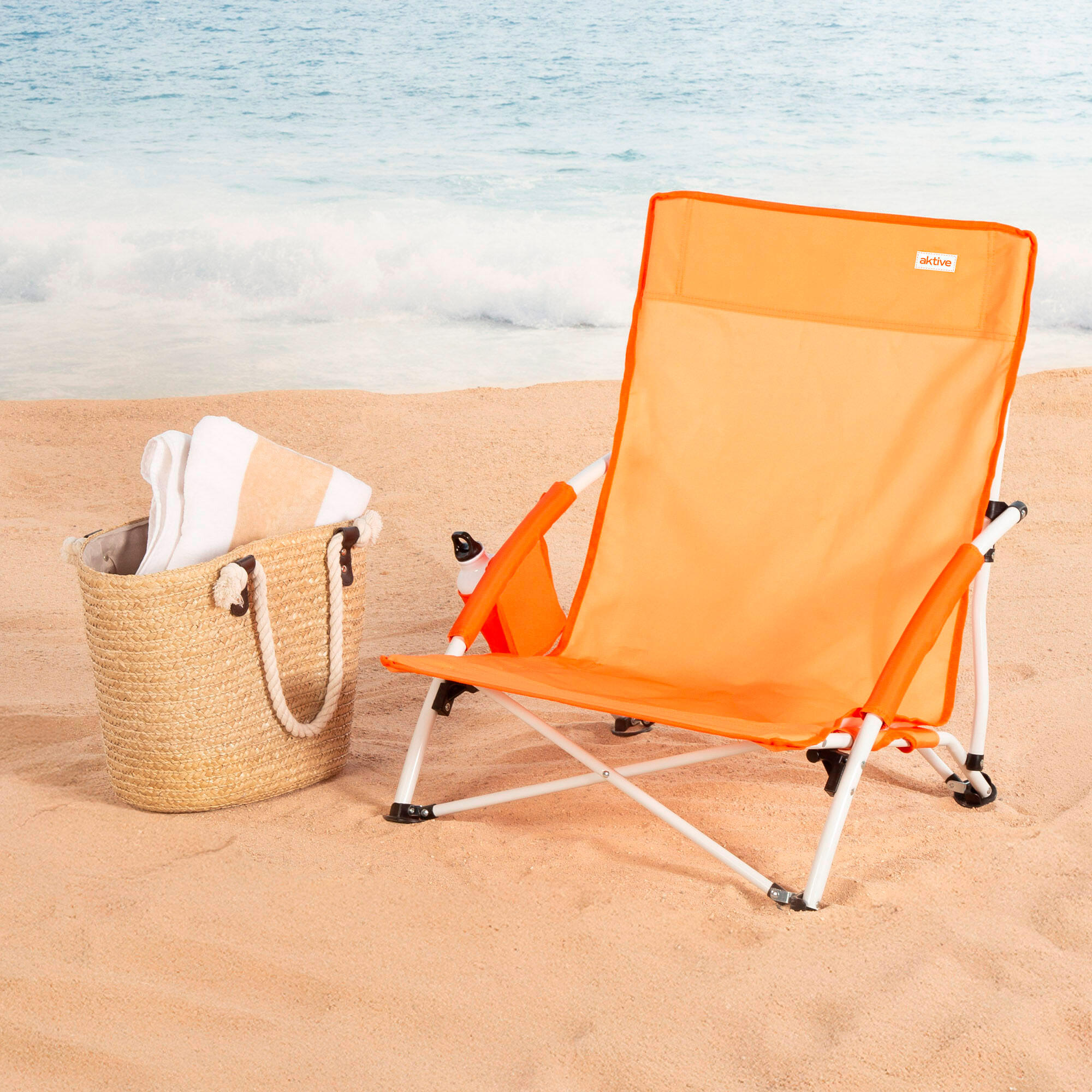 Aktive Beach Sedia da spiaggia pieghevole, tasca laterale arancione 50x49x66 cm 3/7