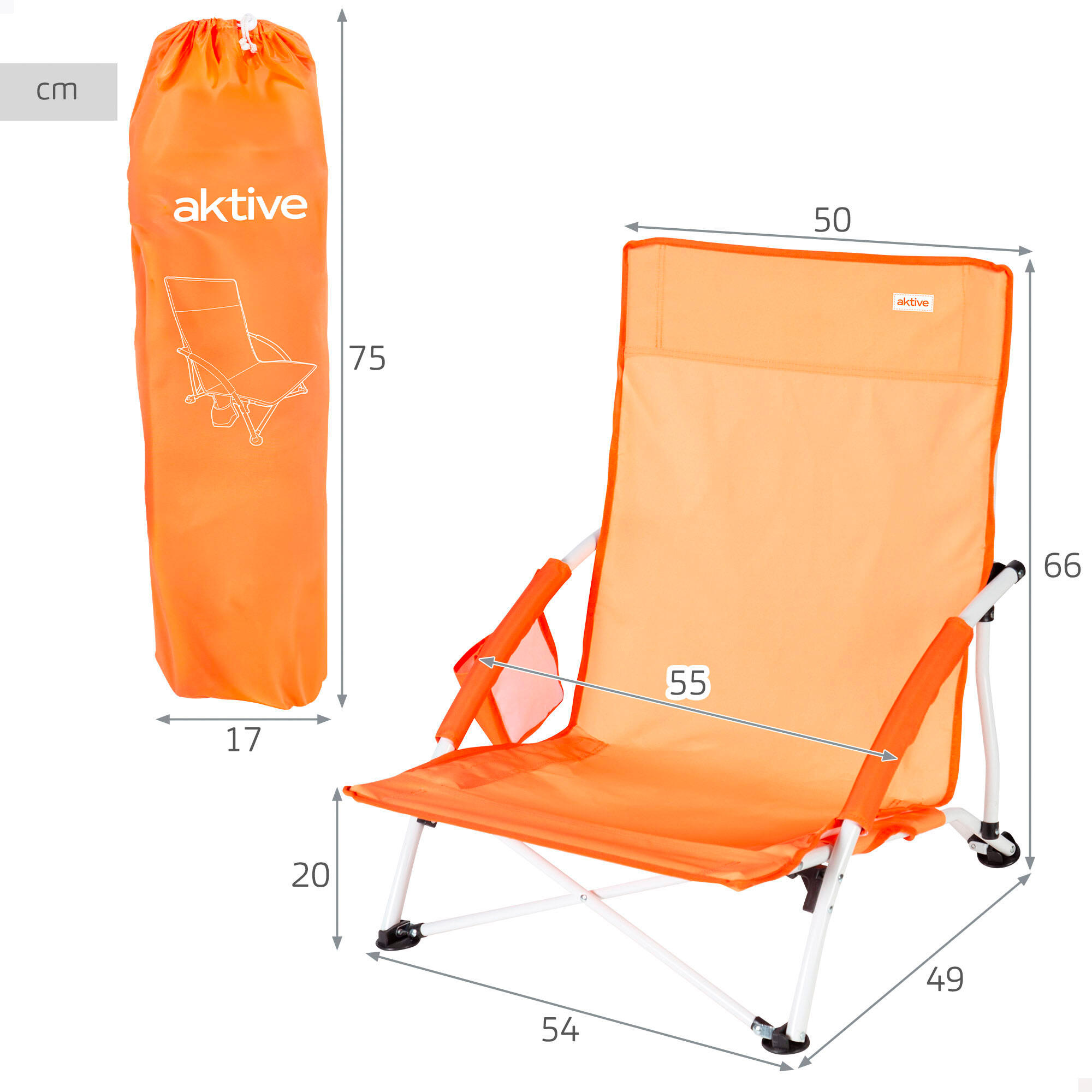 Aktive Beach Sedia da spiaggia pieghevole, tasca laterale arancione 50x49x66 cm 4/7