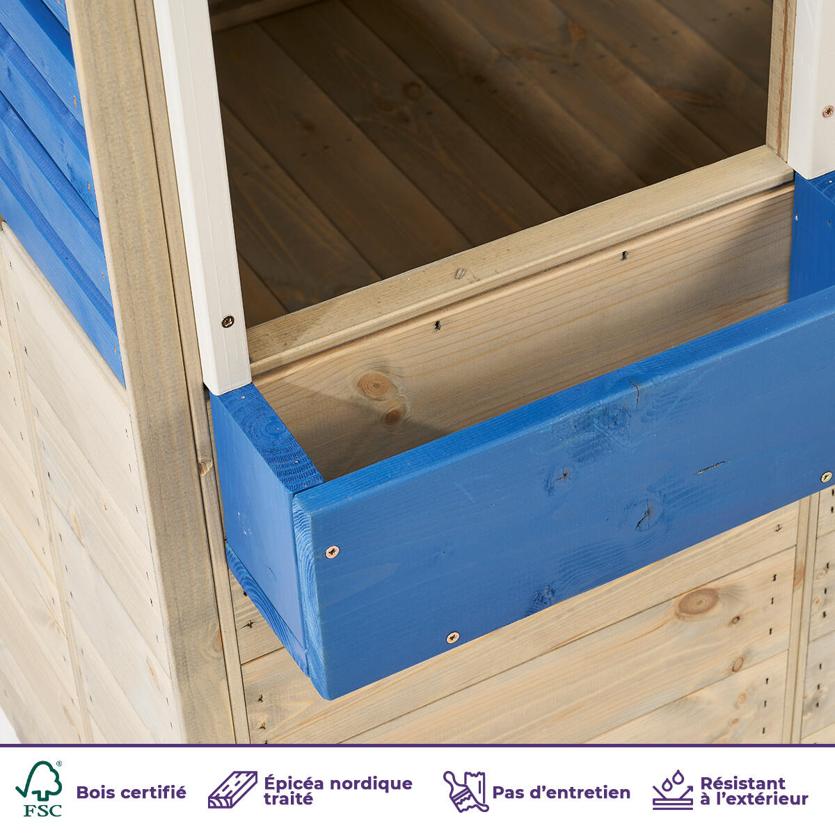 Maisonnette enfant extérieur - Cabane en bois avec plancher FLOWI 3/5