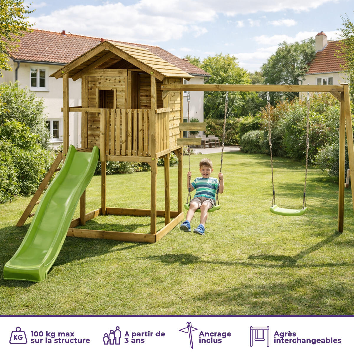 KANGUI Lotis WAPITI - Balançoires, toboggan, cabane avec balcon 2/5