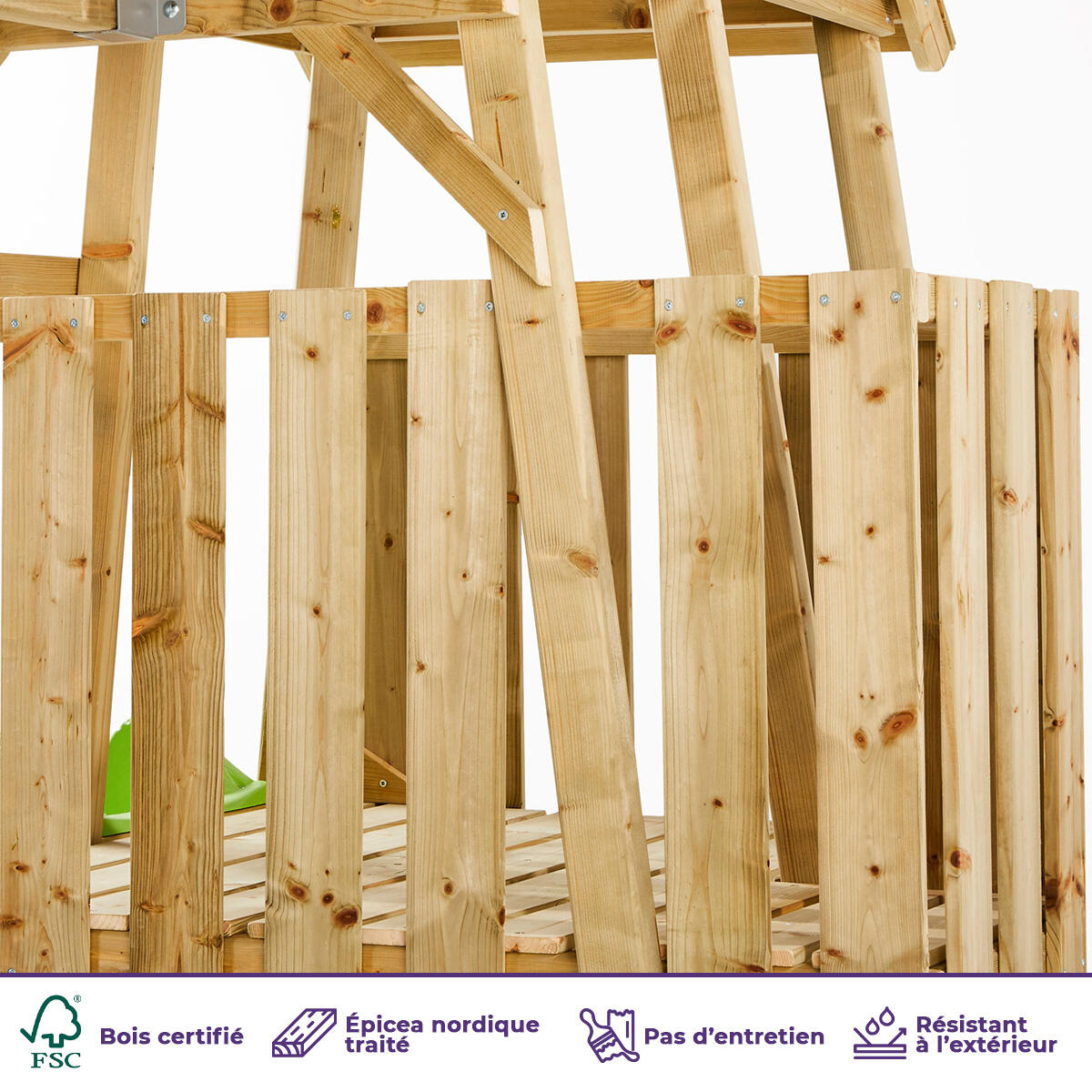 Torre giochi in legno: scivolo, parete da arrampicata, casetta e sabbiera WIKI 4/5