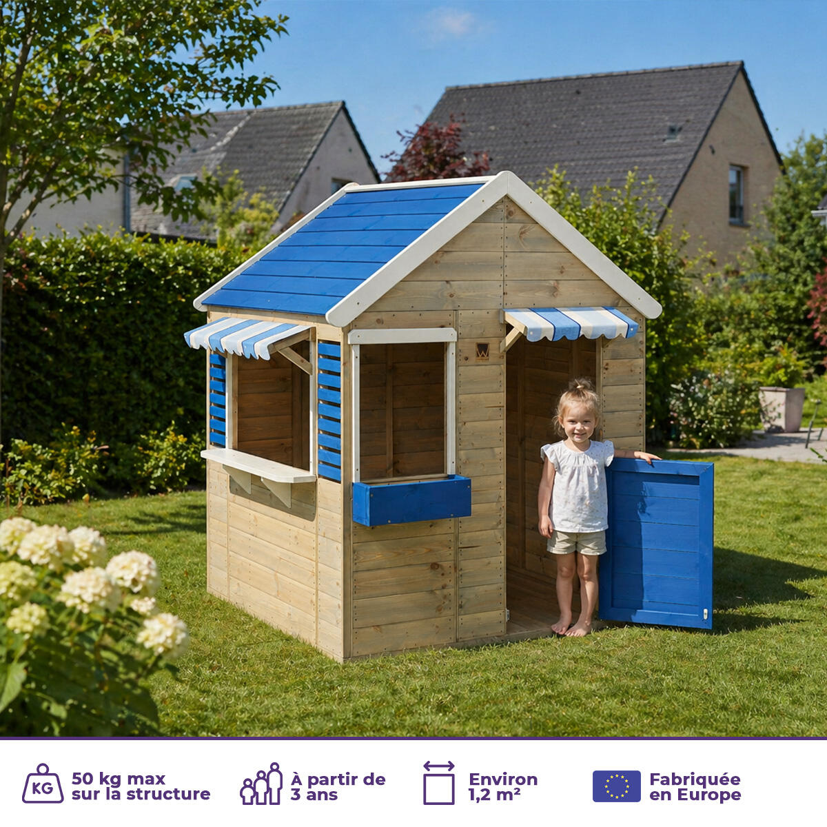 Maisonnette enfant extérieur - Cabane en bois avec plancher FLOWI 2/5