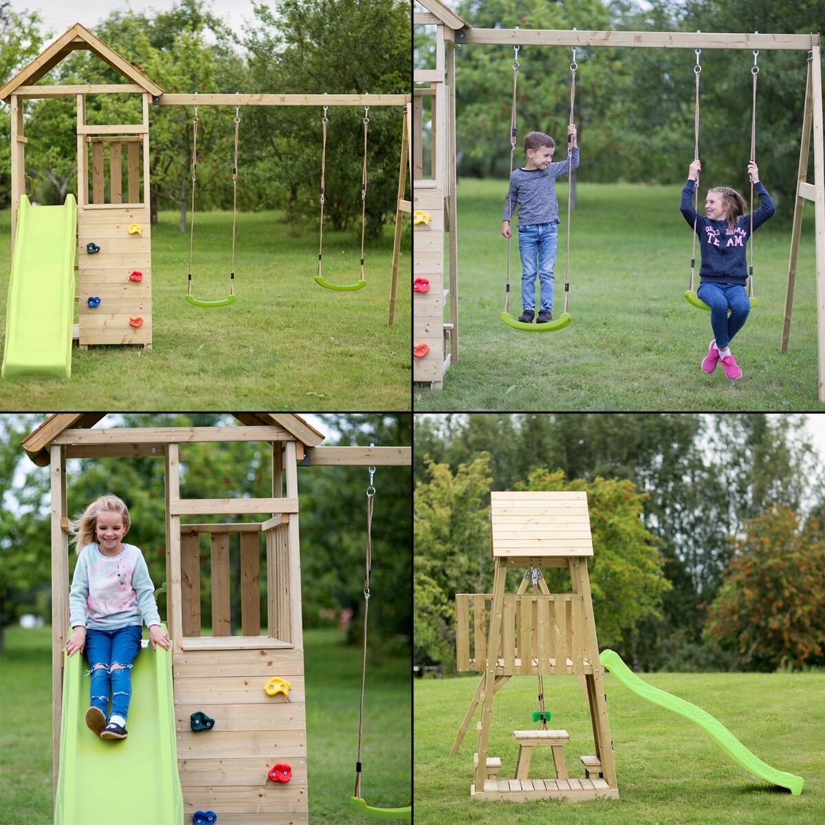 Aire de jeux : balançoire, nid, toboggan, escalade, bac à sable, table WOODI 5/5