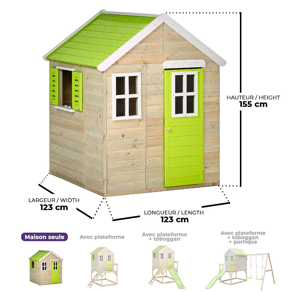 Maisonnette Enfant Extérieur en Bois TINNI avec Plancher 4/5