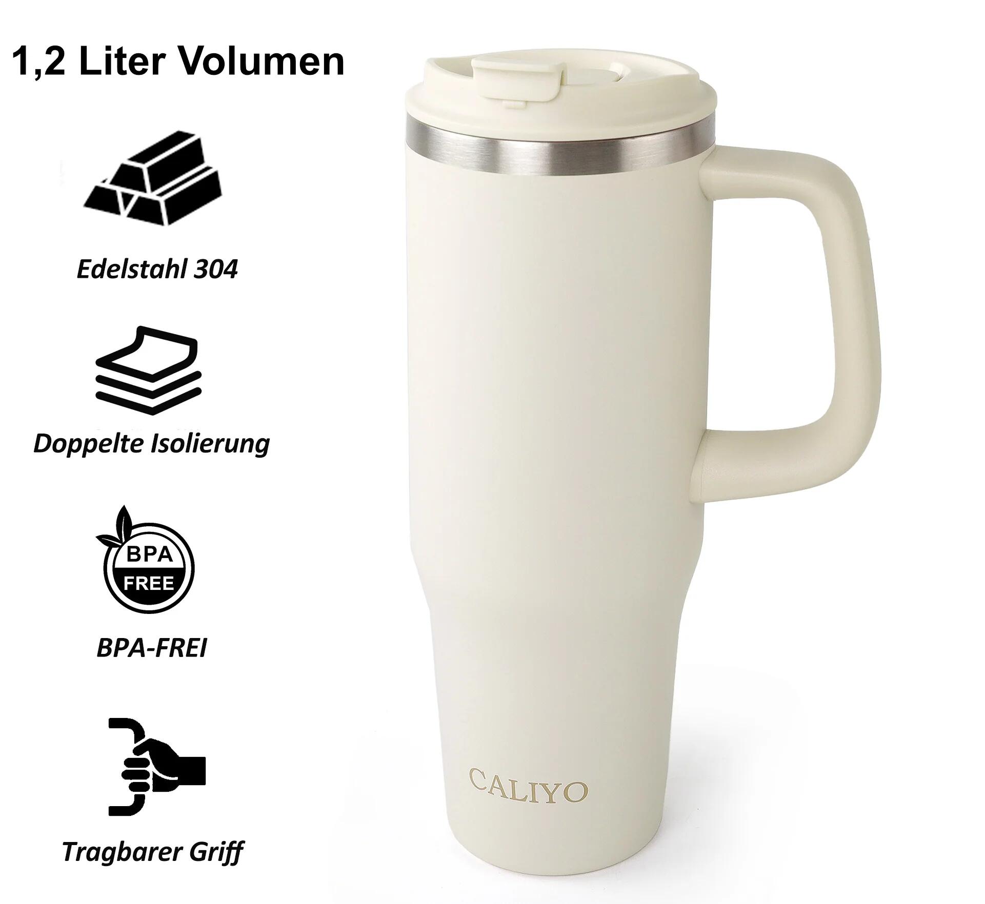 Thermobecher Weiß 1,2 Liter extrem Isolierend Kaffee Becher Heiß Kalt 5/7