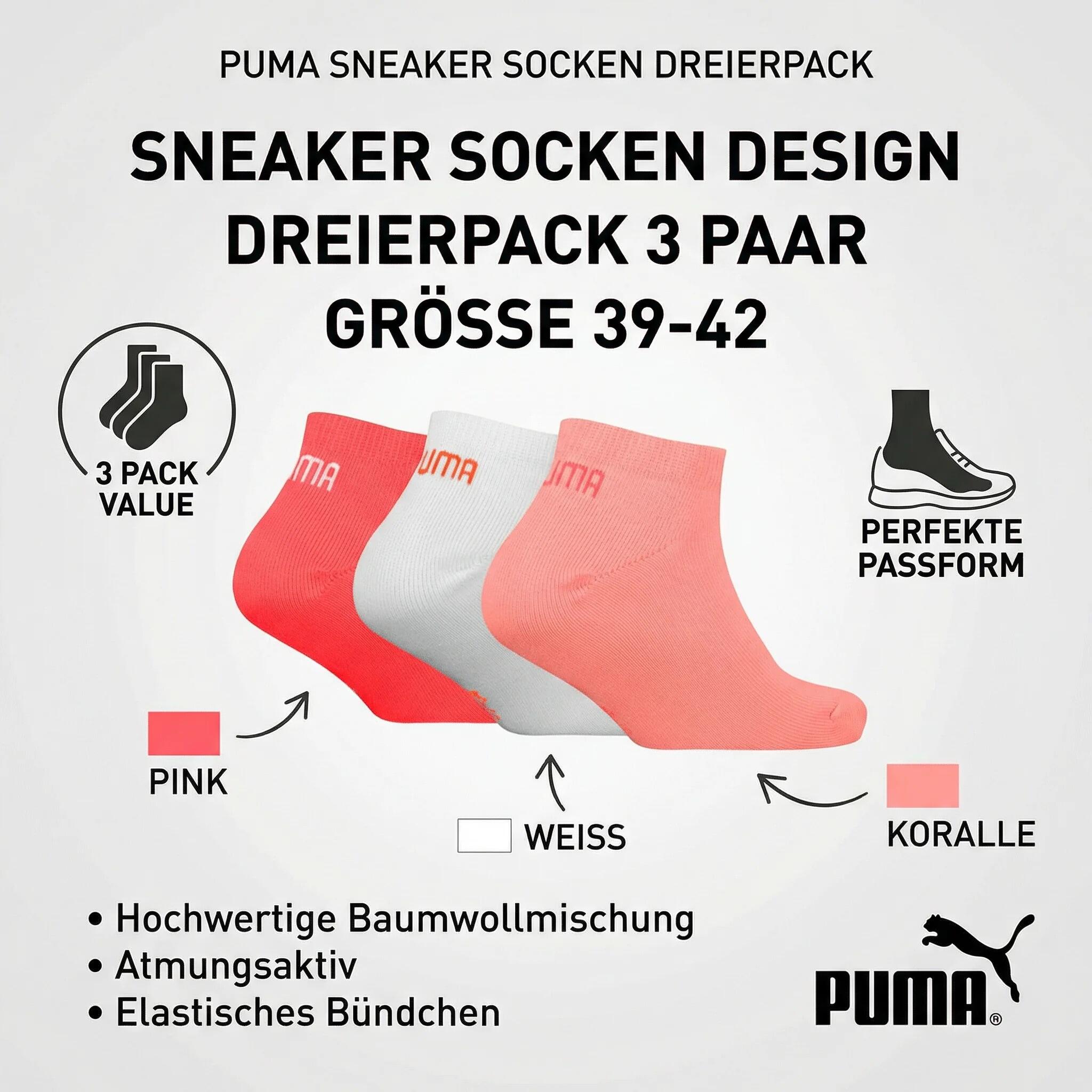 Sneaker Socken Puma Rosa Größe 39-42 Strumpf Socke 2/6