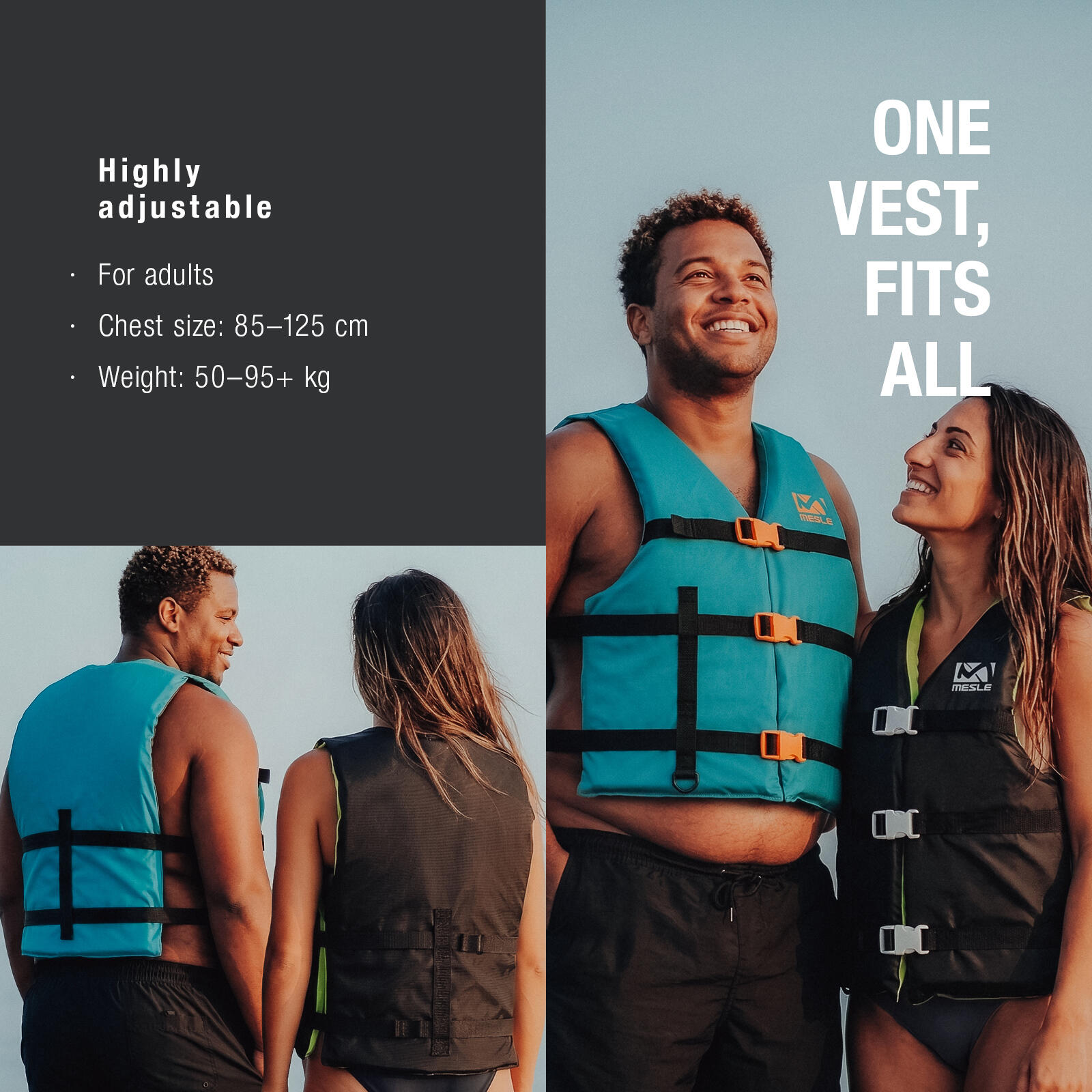 Gilet de Flottaison Adulte Promo 50N Tailles 40-130 kg SUP, Plongée en Apnée 3/7