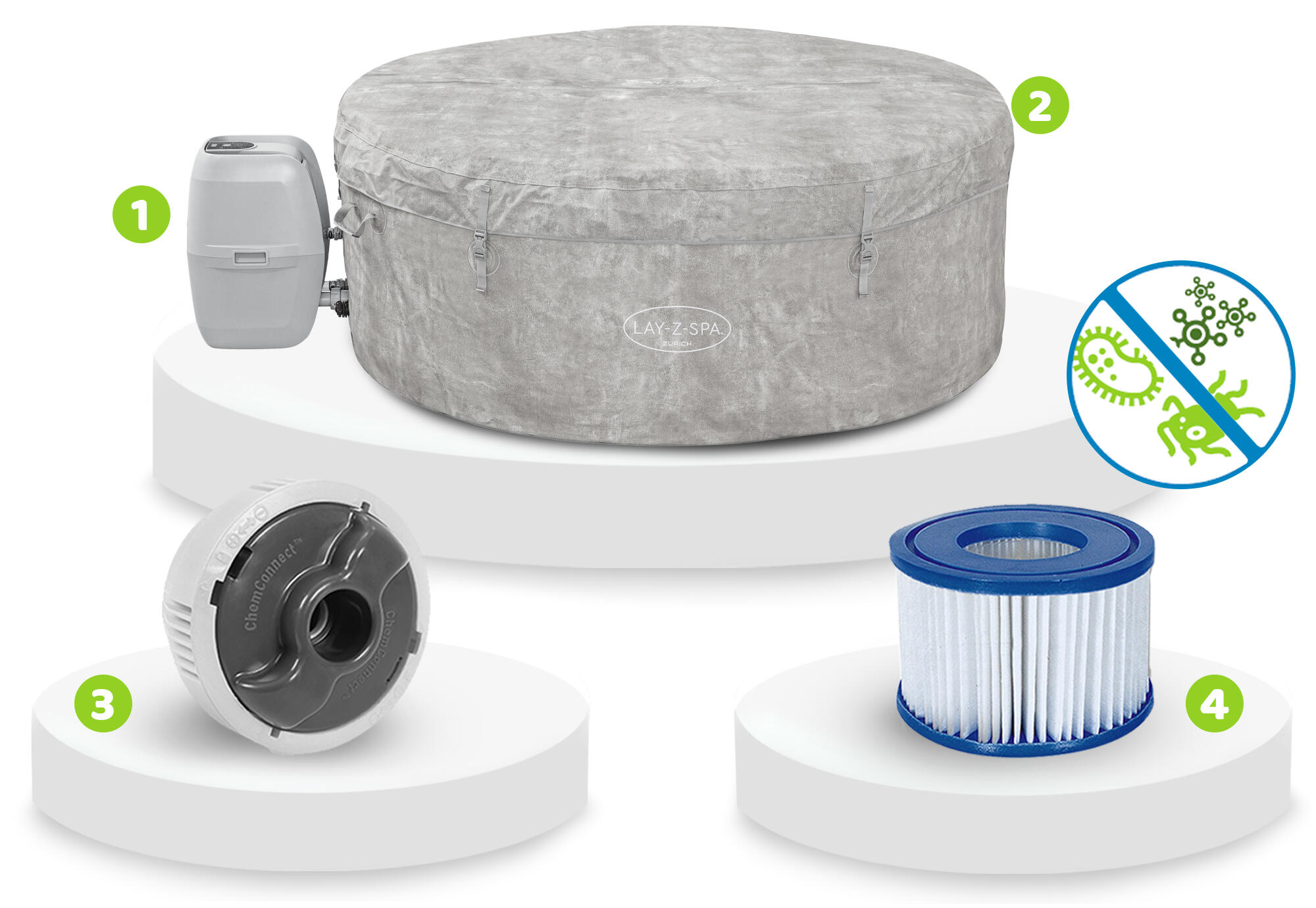 Bestway Spa gonflable rond Lay-Z-Spa Zurich AirJet 2-4 personnes 3/7