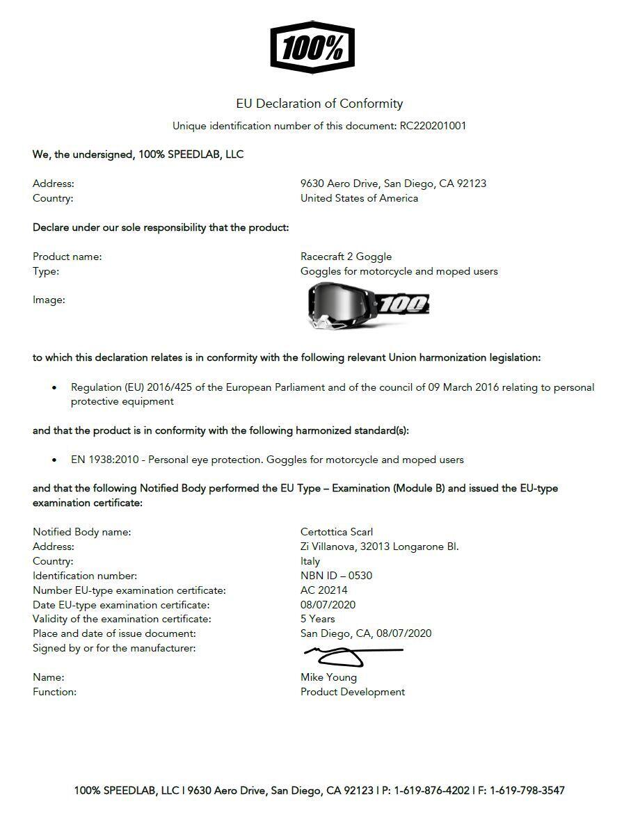 Racecraft 2 Goggle - Mirror Lens - Mission 2/2