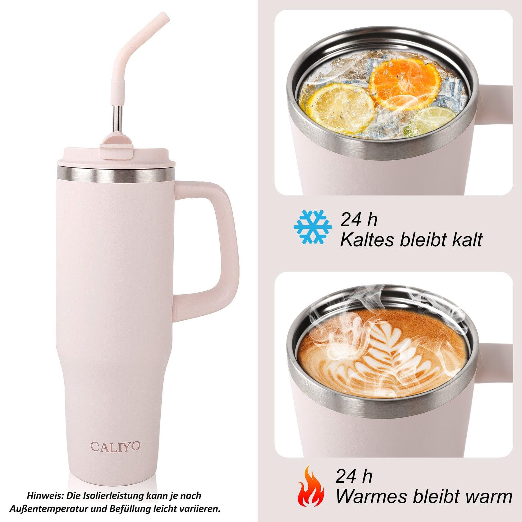 Thermobecher 1,2 Liter Rosa extrem Isolierend Becher mit Strohhalm aus Edelstahl 2/7