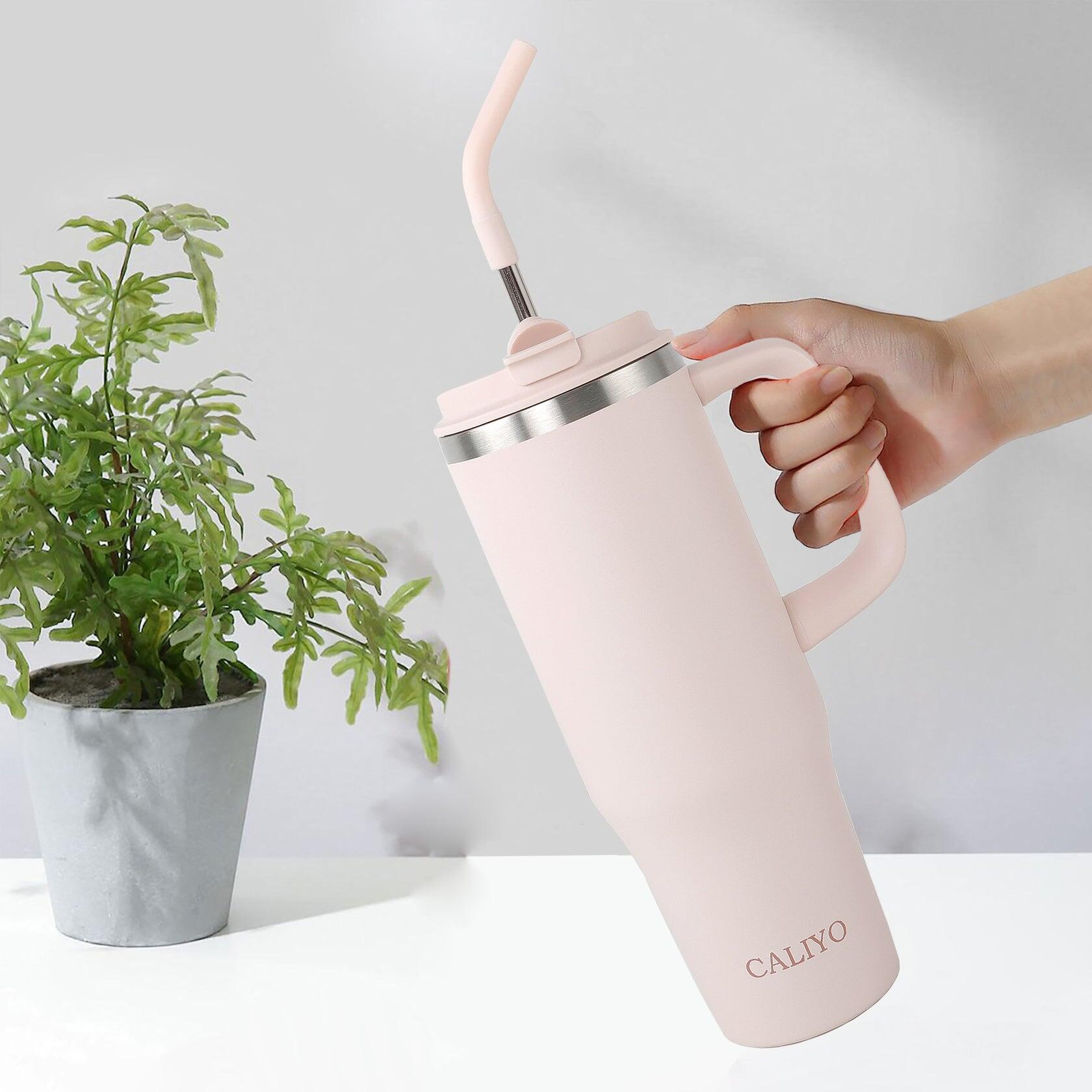 Thermobecher 1,2 Liter Rosa extrem Isolierend Becher mit Strohhalm aus Edelstahl 5/7