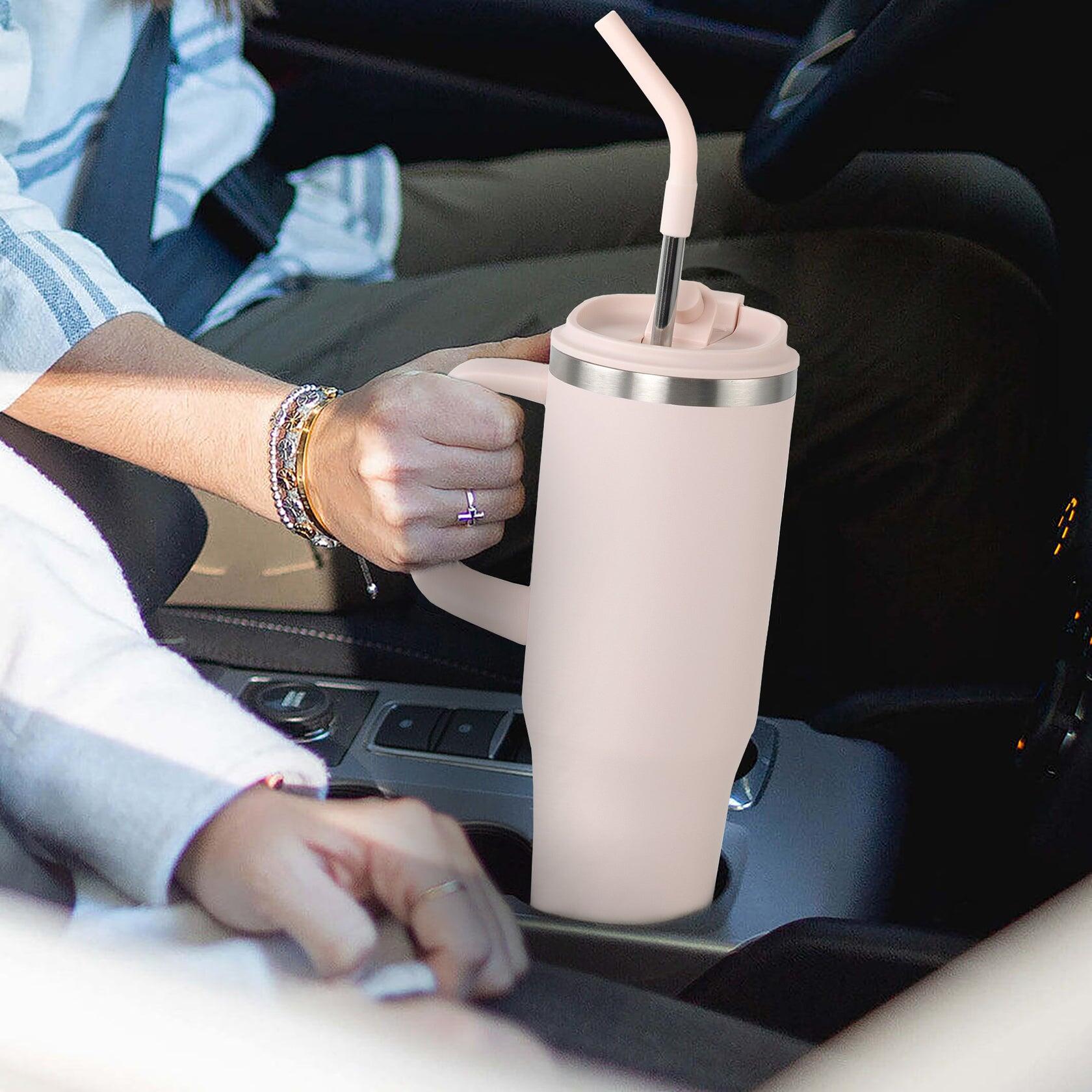 Thermobecher 1,2 Liter Rosa extrem Isolierend Becher mit Strohhalm aus Edelstahl 4/7
