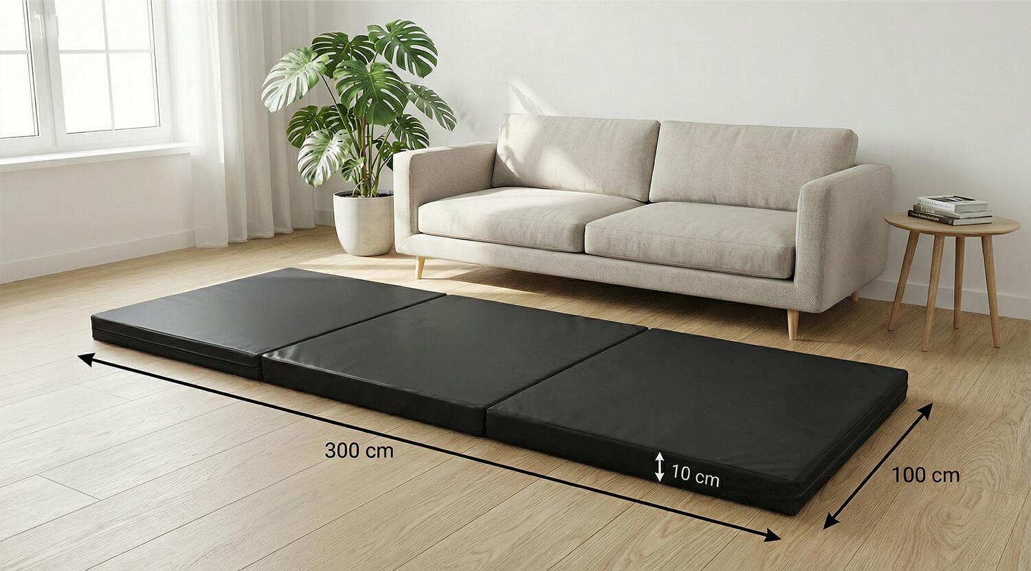 Tapete de ginástica 300 x 100 x 10 cm, preto, tapete de piso macio dobrável Jefl 4/6