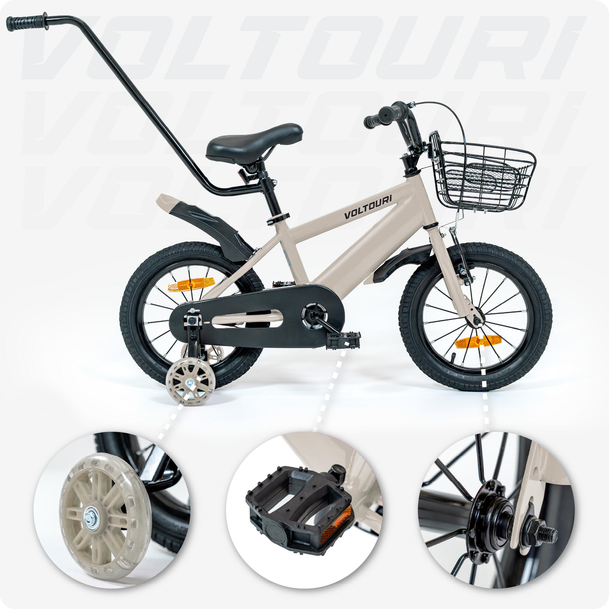 VOLTOURI BK01 kinderfiets, 14”, met zijwieltjes en duwstang 3/7