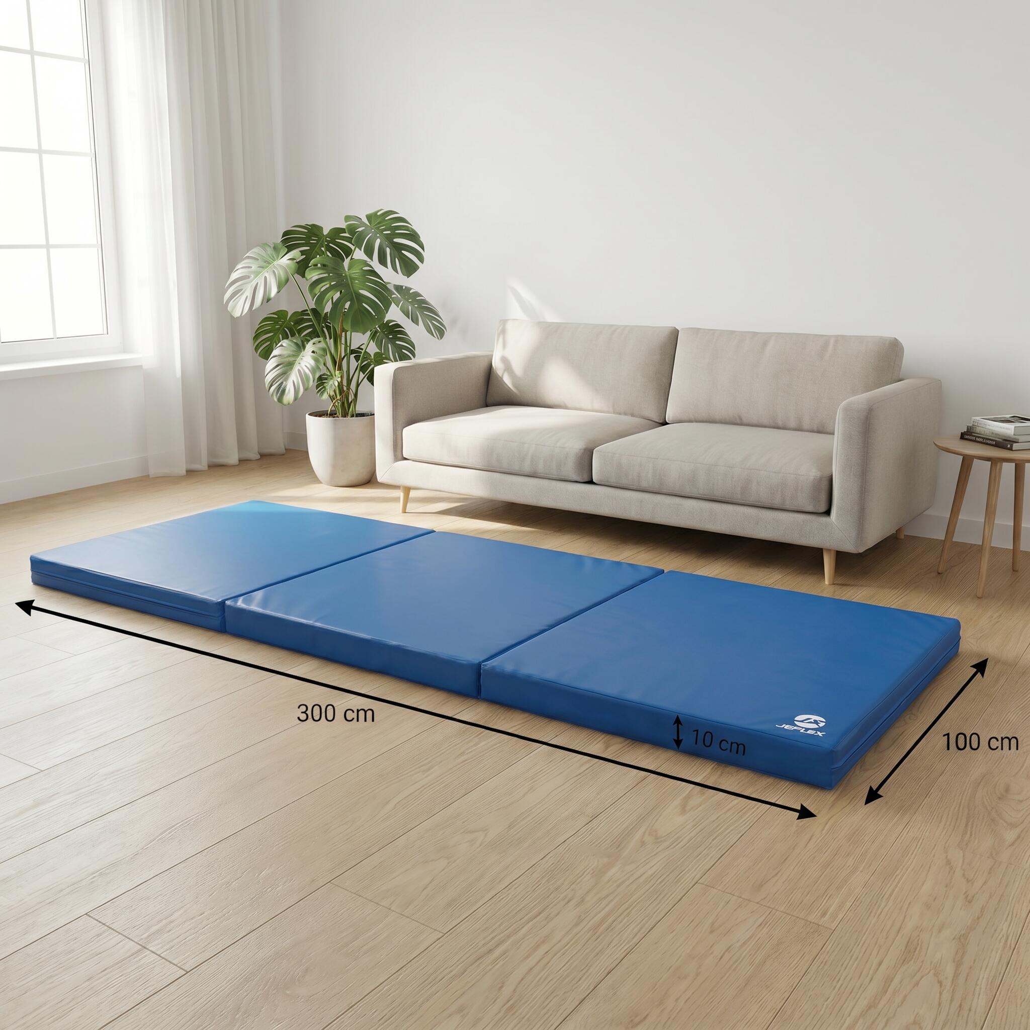 Tapete de ginástica 300 x 100 x 10 cm azul Tapete de piso macio dobrável Jeflex 4/7