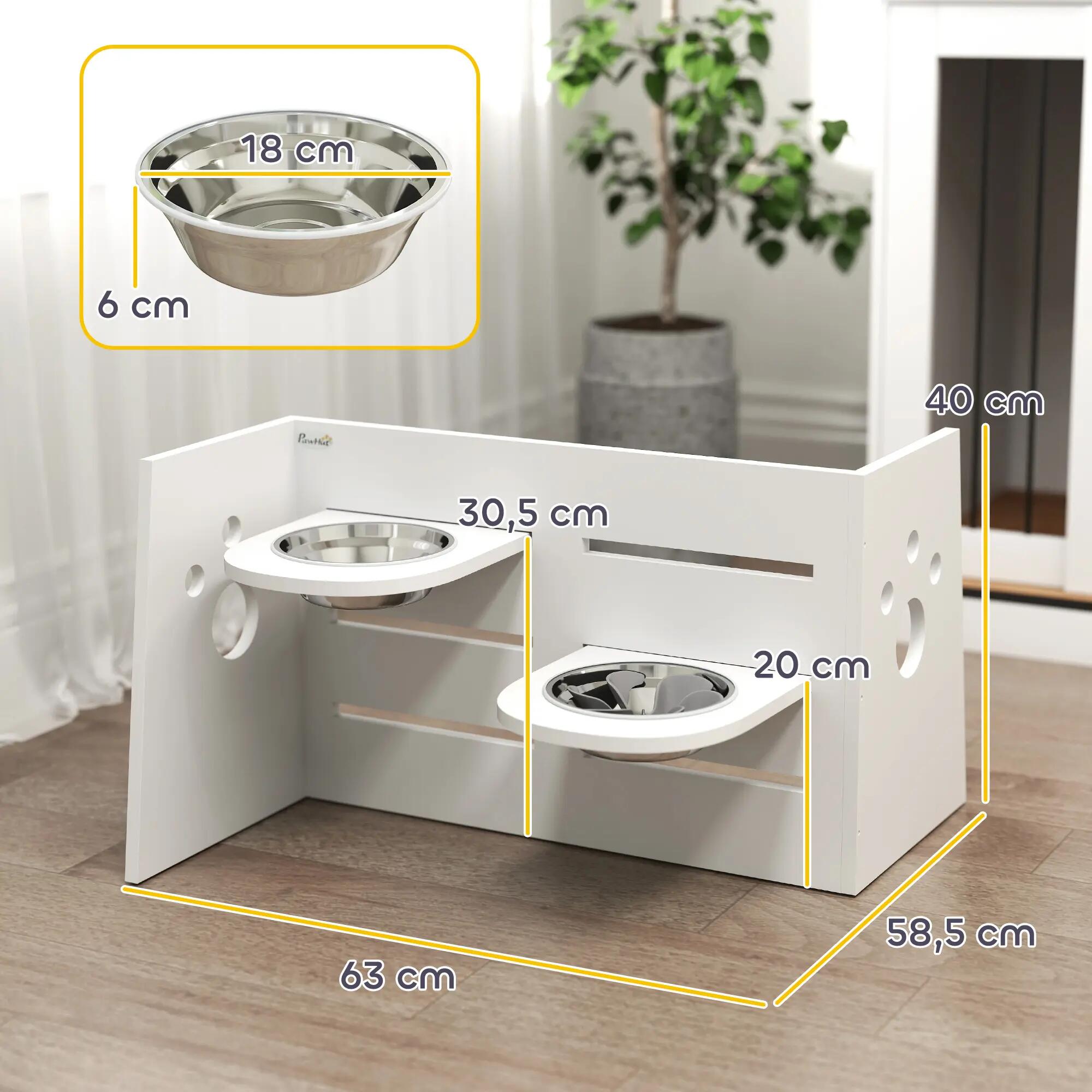 Comedero Perros Elevado PawHut 63x58.5x40 cm Blanco 3/5