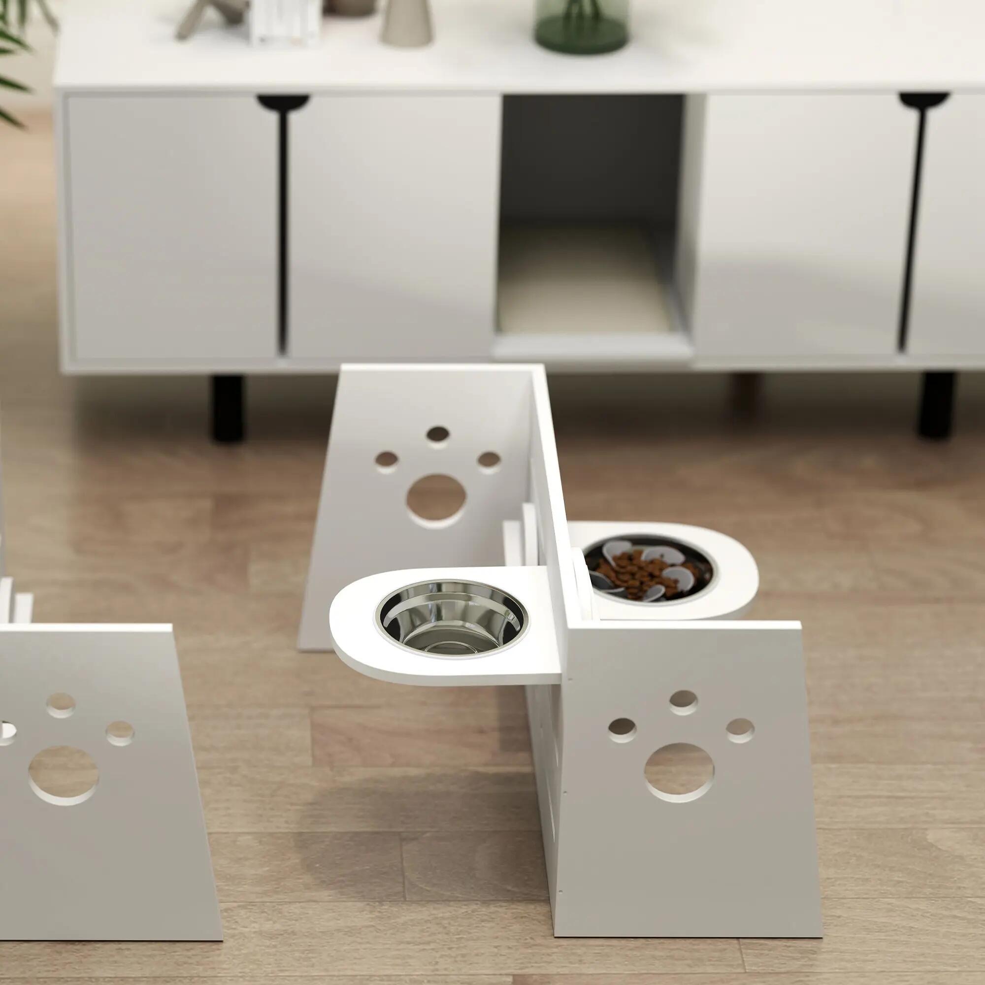 Comedero Perros Elevado PawHut 63x58.5x40 cm Blanco 2/5