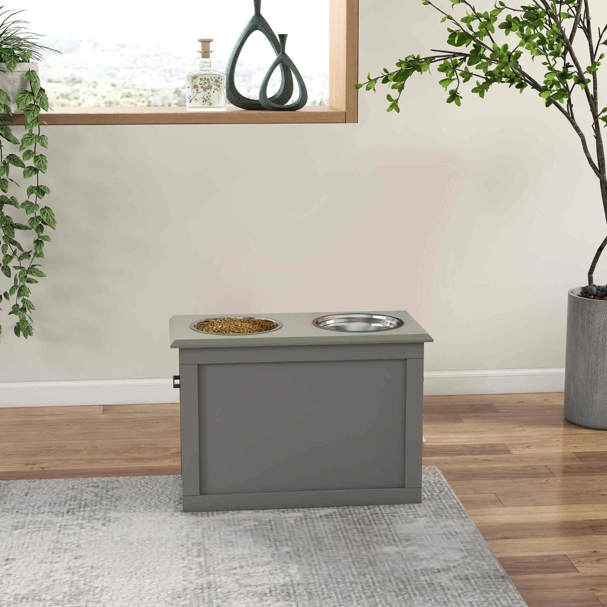 Comedero para Perros PawHut 60x30x41 cm Gris 2/5