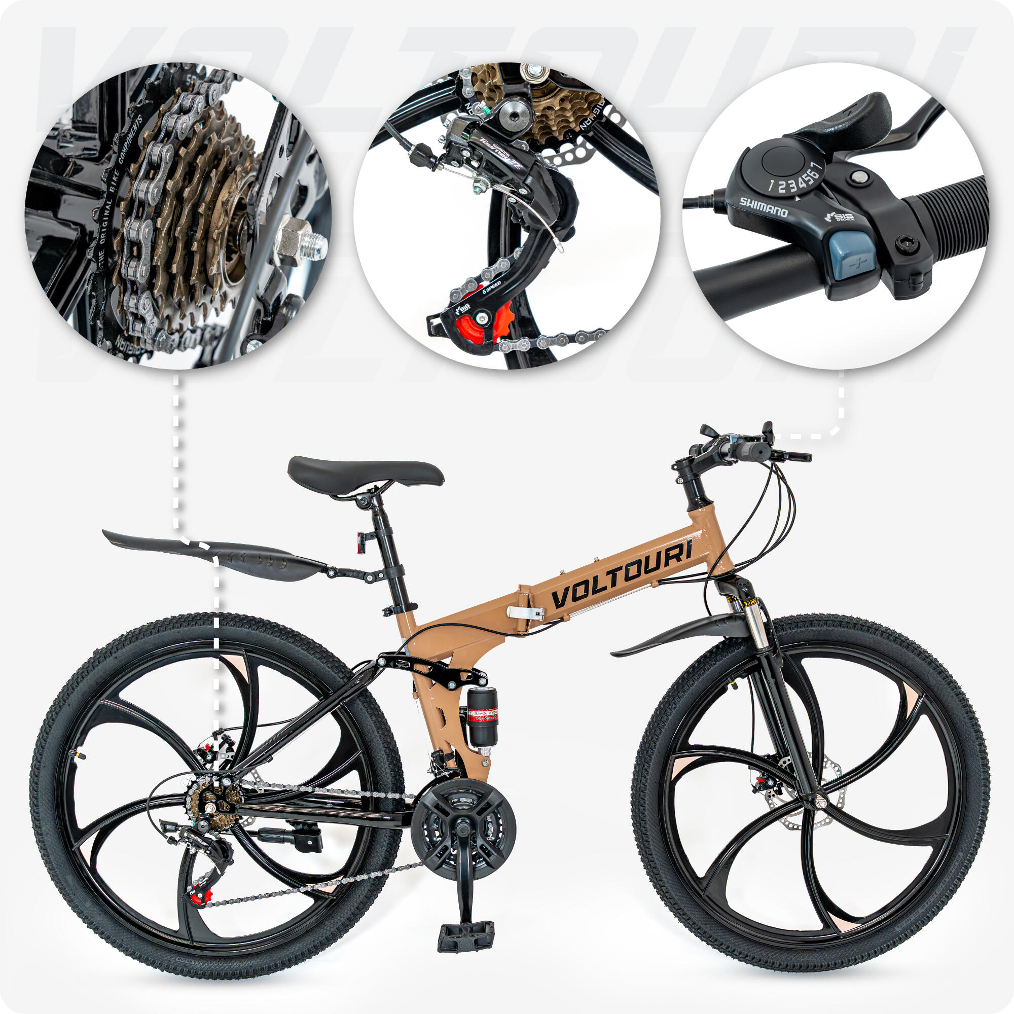 VOLTOURI BK20 Mountainbike 26 Zoll, 21 Shimano-Gänge, Federung, klappbar 5/8