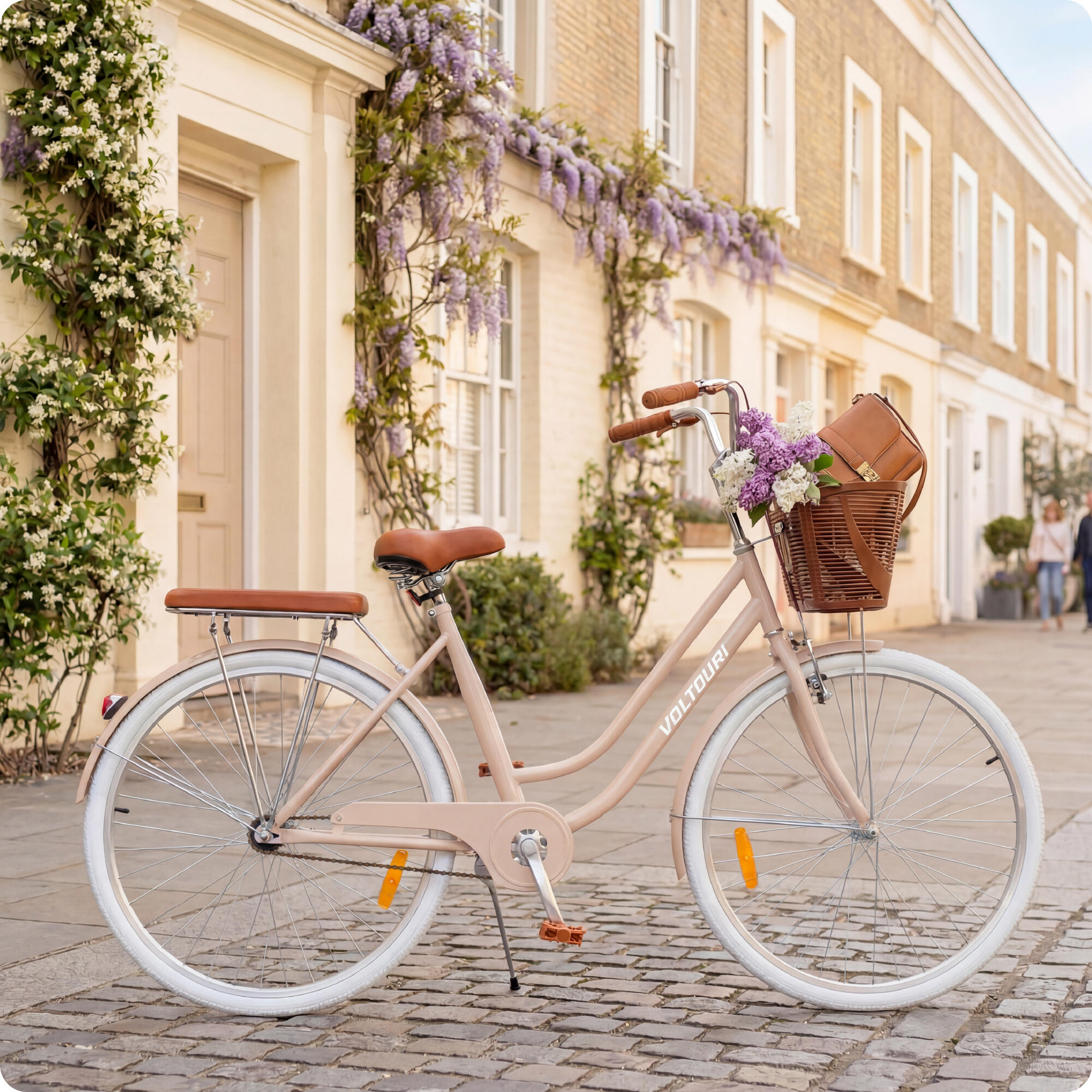 VOLTOURI BK12 stadsfiets 28”, met mand, bagagedrager, retrostijl 3/8