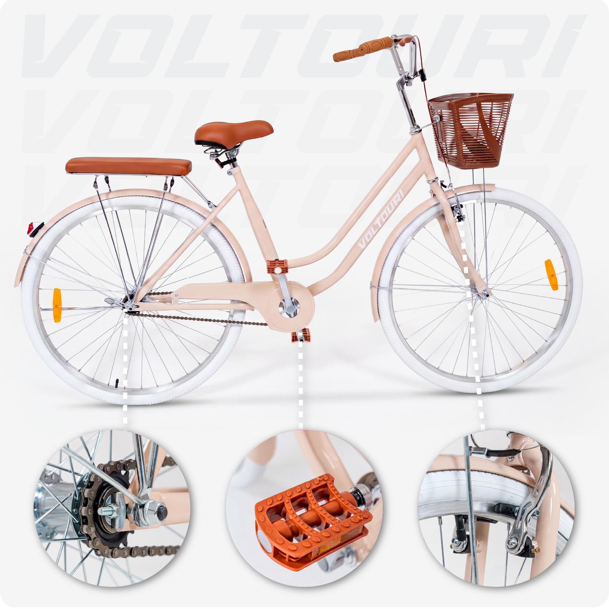 VOLTOURI BK12 stadsfiets 28”, met mand, bagagedrager, retrostijl 4/8