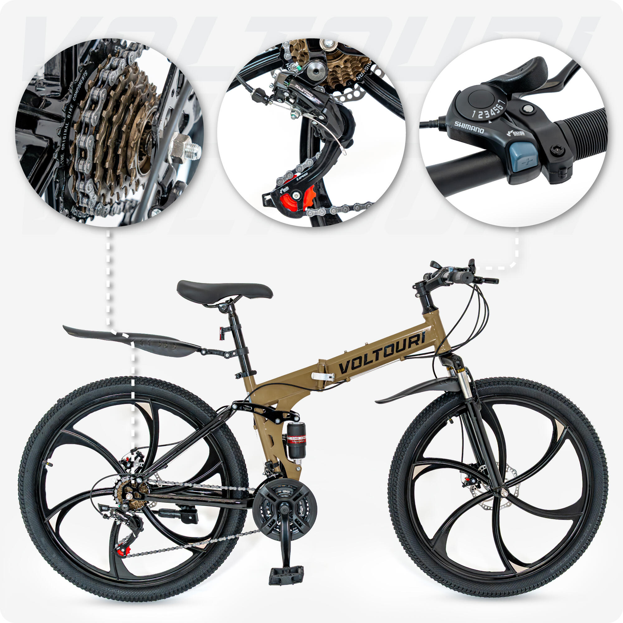VOLTOURI BK19 Mountainbike 26 Zoll, 21 Shimano-Gänge, Federung, klappbar 3/8