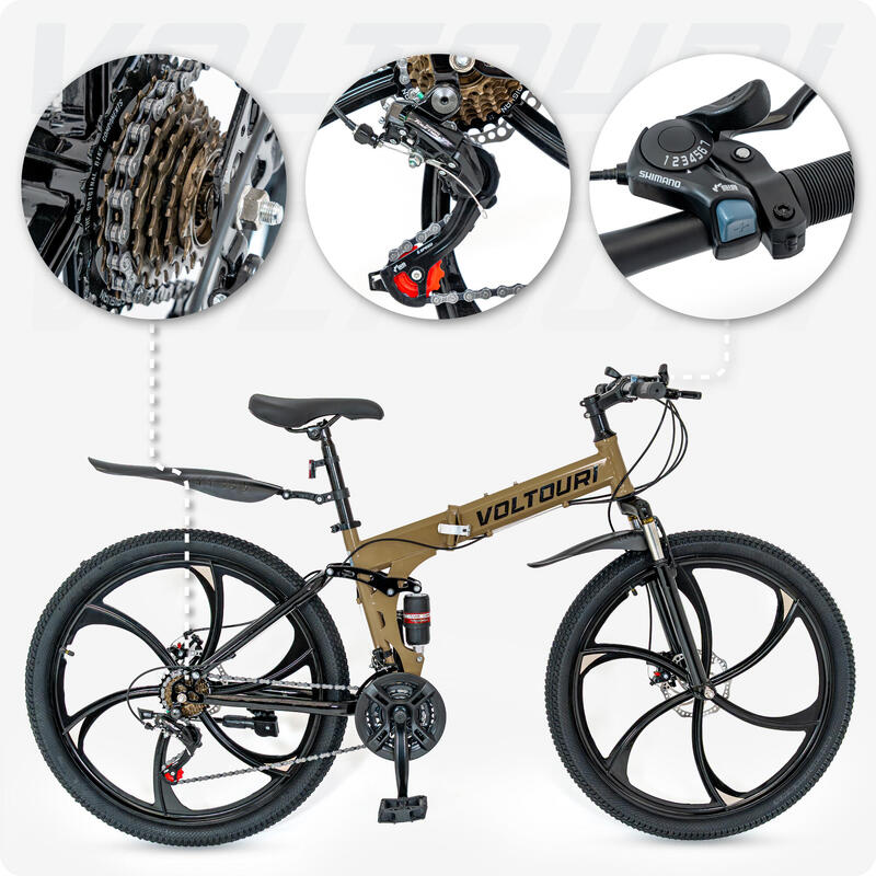 Bicicletă MTB 26 inch pliabilă, suspensie dublă, Shimano 21 viteze