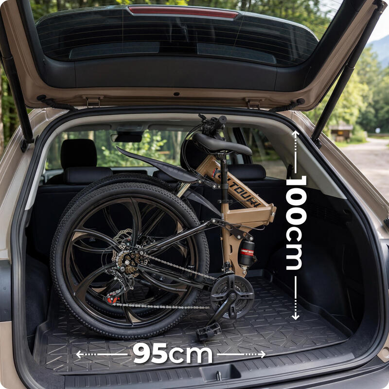 Bicicletă MTB 26 inch pliabilă, suspensie dublă, Shimano 21 viteze