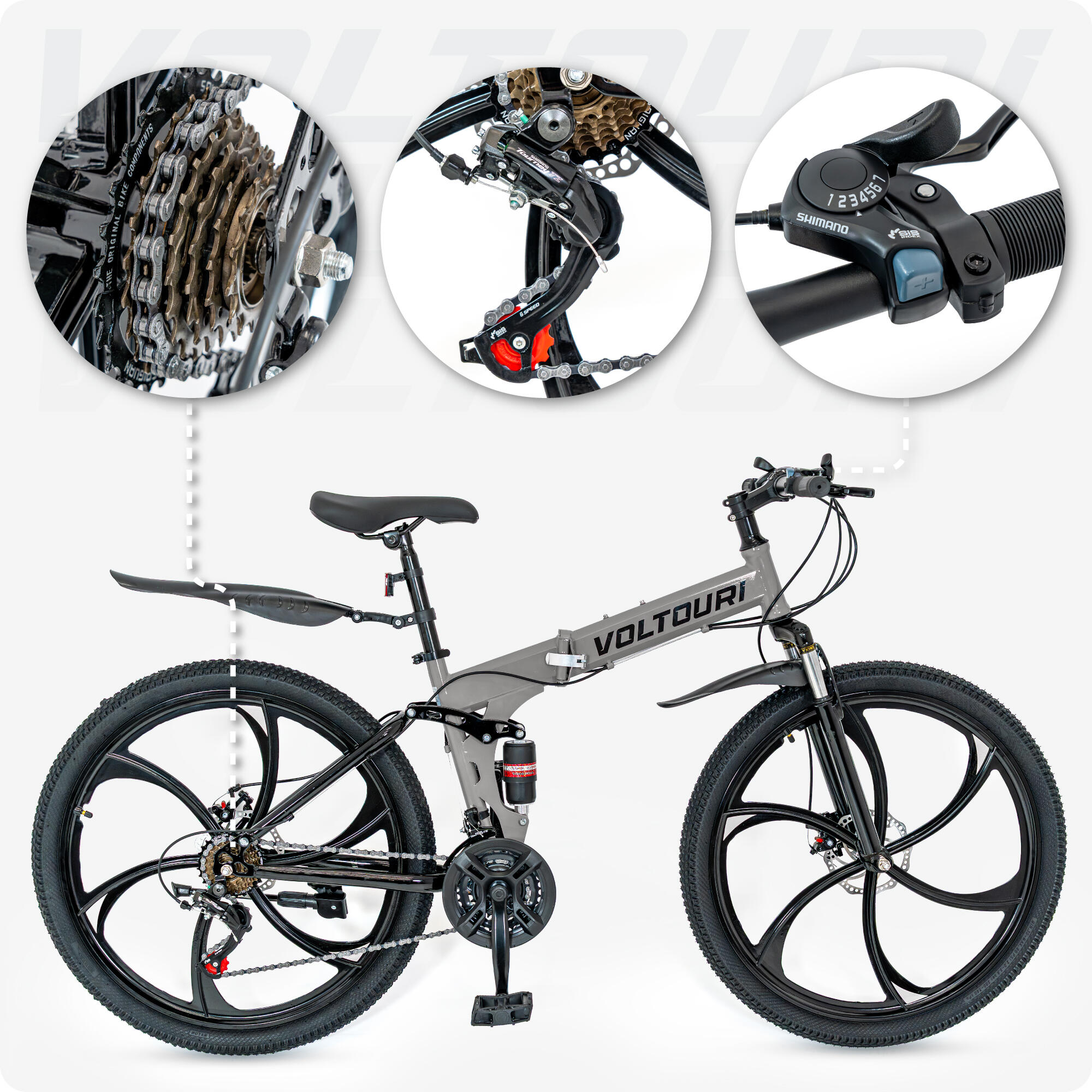 VOLTOURI BK18 Mountainbike 26 Zoll, 21 Shimano-Gänge, Federung, klappbar 4/8