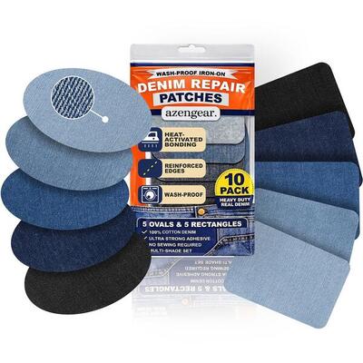 Strijkpatches voor jeans, denim reparatiepatches, 10 stuks, wasbaar sterk
