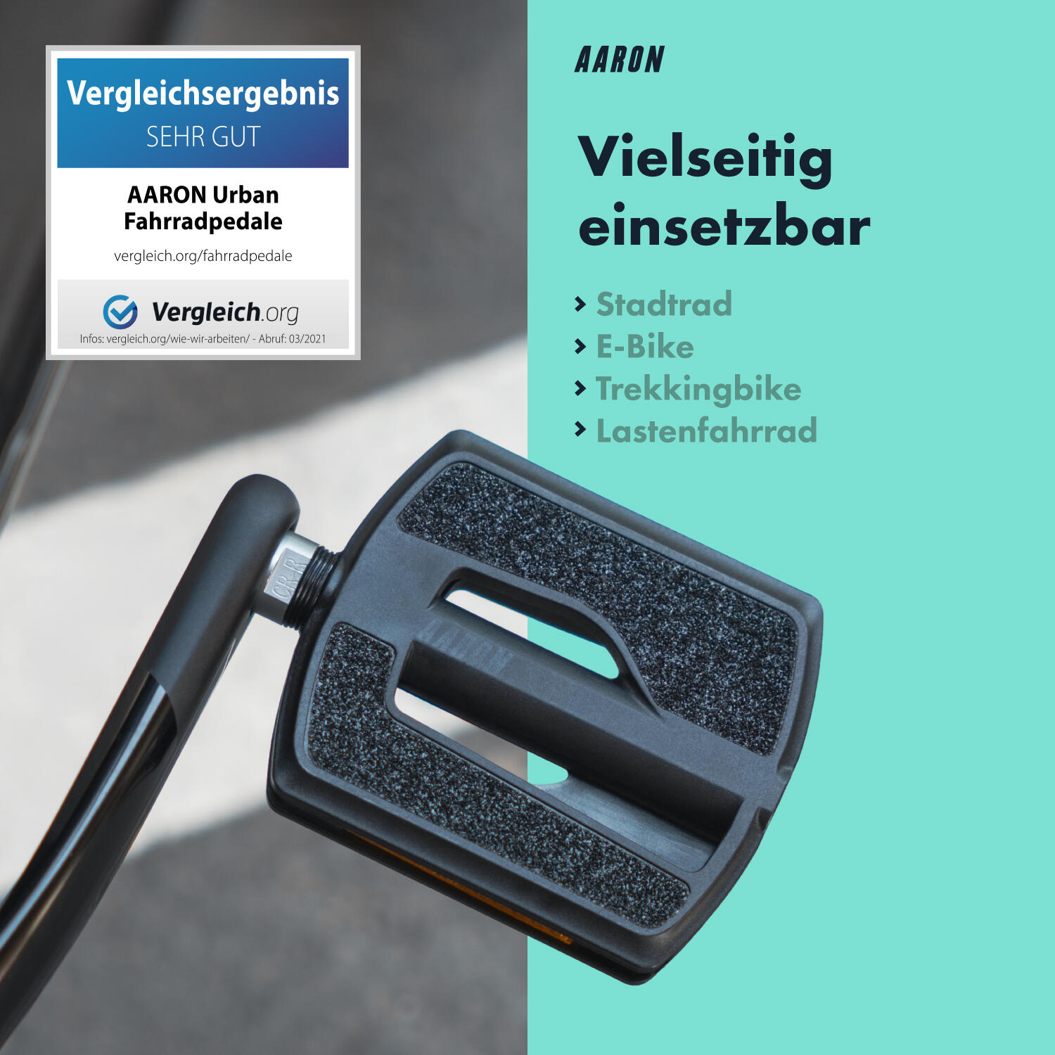 Urban 3.0 Fahrradpedale - Schwarz - Rutschfeste Sandpapier-Oberfläche 3/7