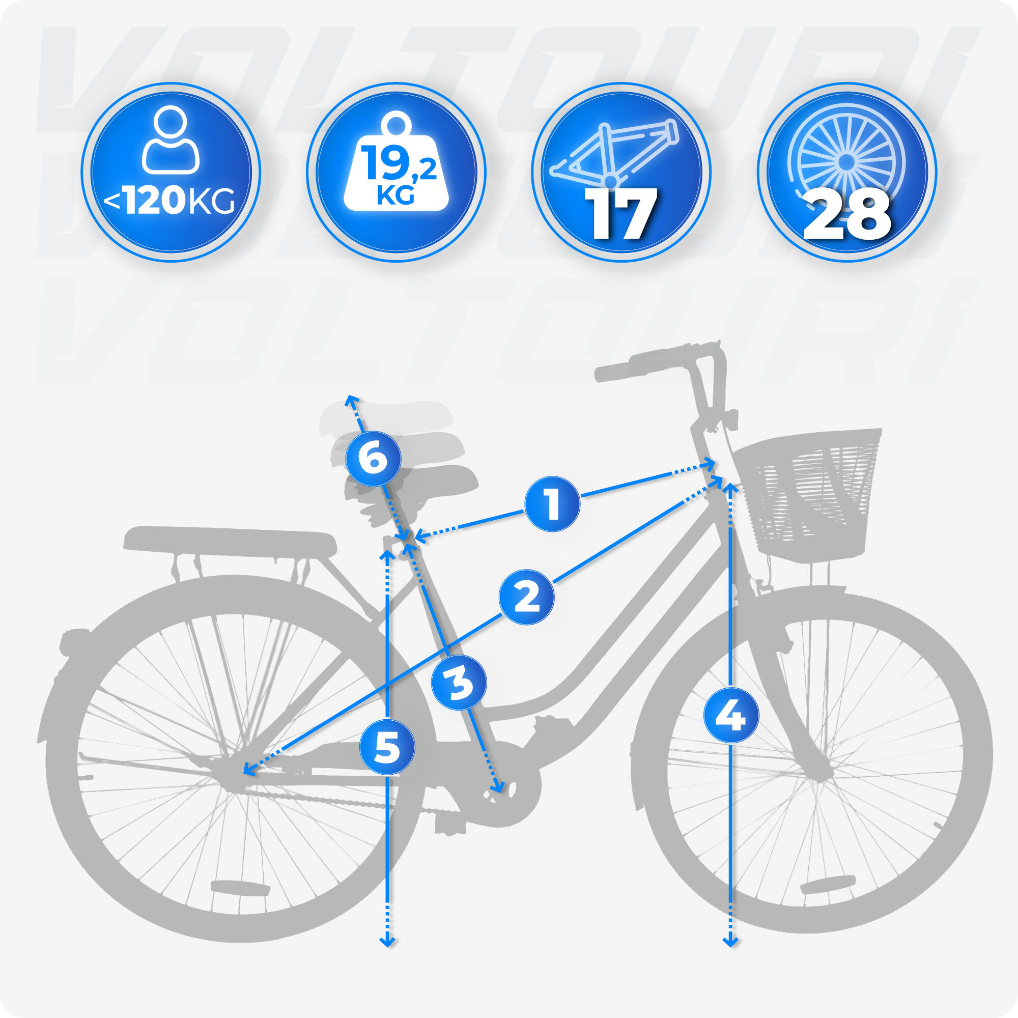 VOLTOURI BK14 Citybike 28 Zoll, mit Korb, Gepäckträger, Retro-Stil 2/8