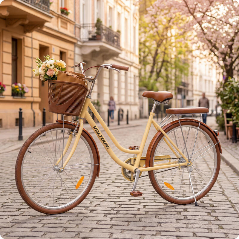 Bicicletă oraș 28 inch, damă, retro VOLTOURI, coș, portbagaj, oțel 17