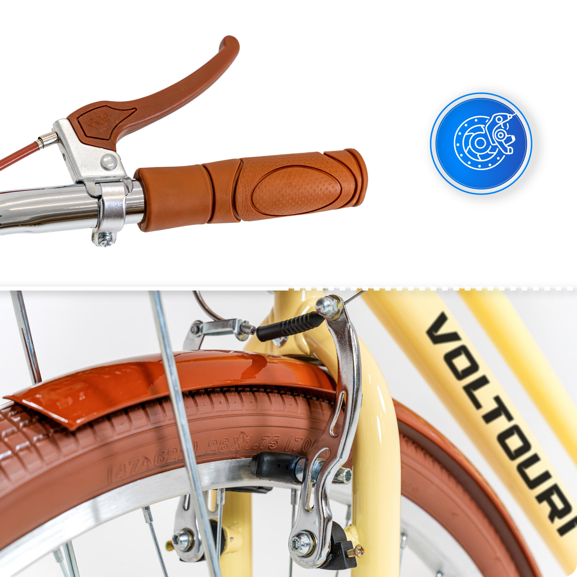 VOLTOURI BK14 Citybike 28 Zoll, mit Korb, Gepäckträger, Retro-Stil 4/8