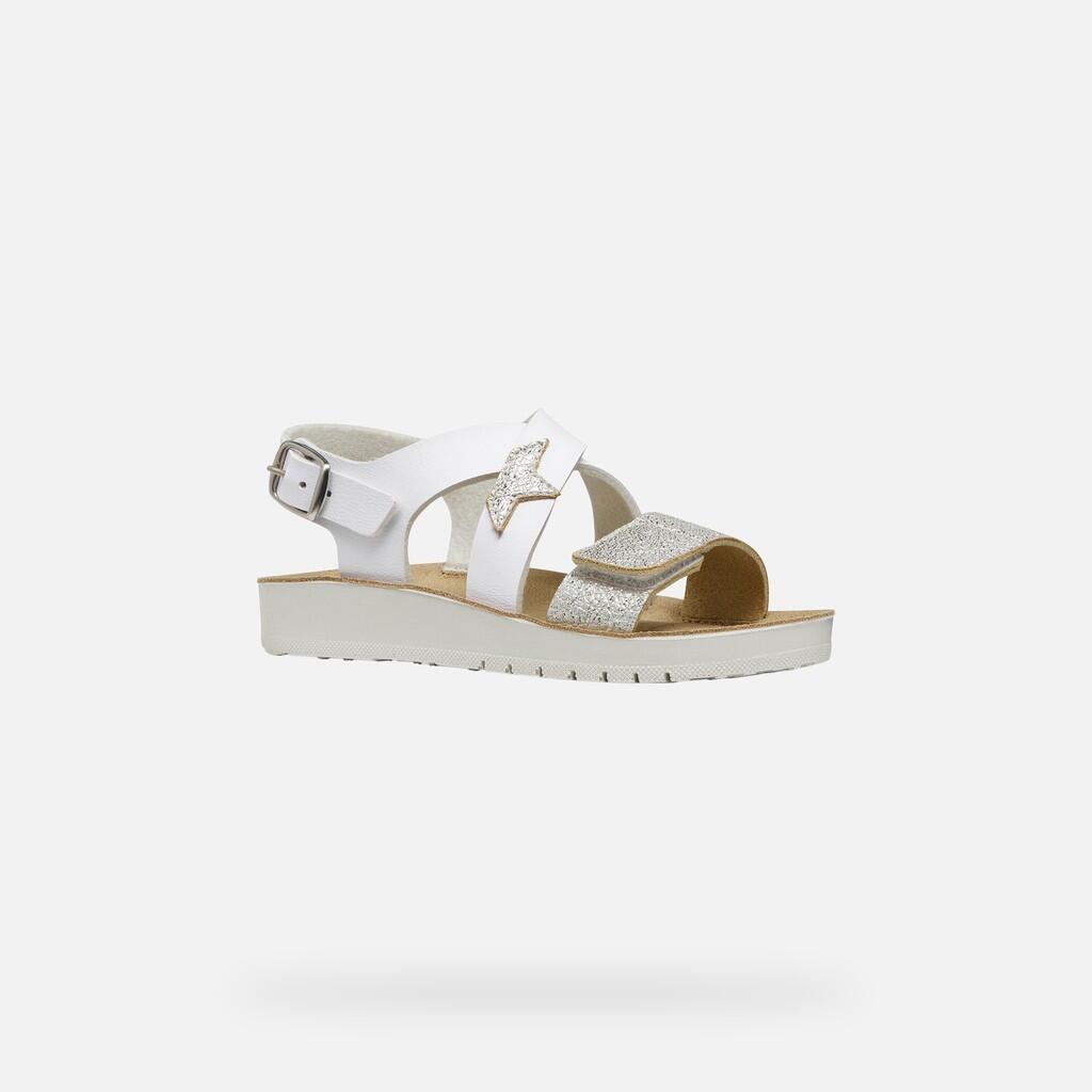 Sandales Fille J SANDAL COSTAREI GI Blanc/Argent 4/7