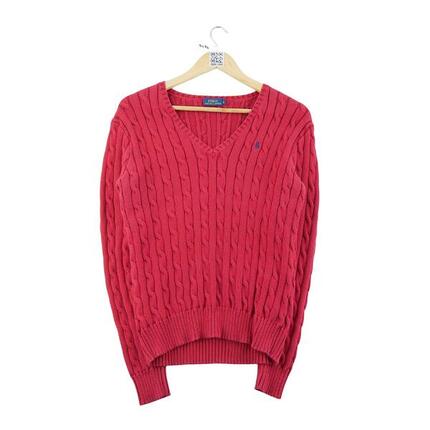 Seconde vie - Pull Femme torsadé Col V Rouge - Excellent