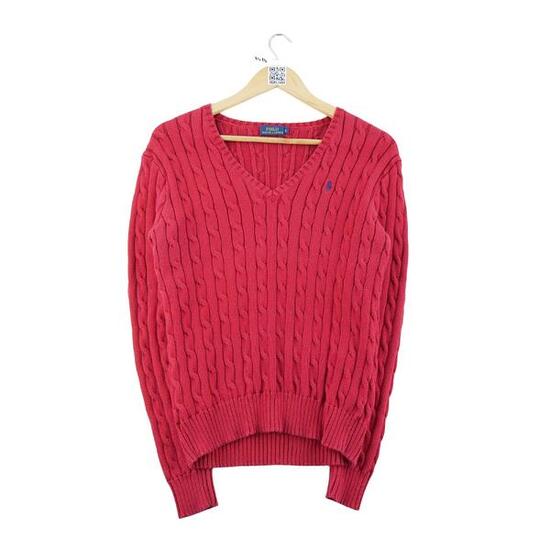 Seconde vie - Pull Femme torsadé Col V Rouge - Excellent