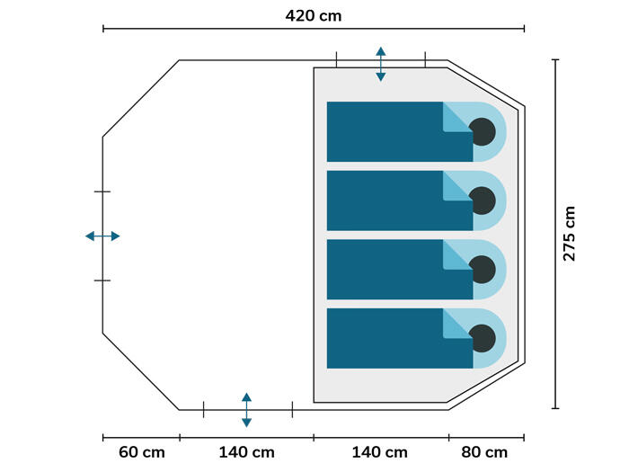 Tente tunnel Kambo 4 Sleeper Protect - Sol cousu - Cabine  noire - 4 pers 7/7