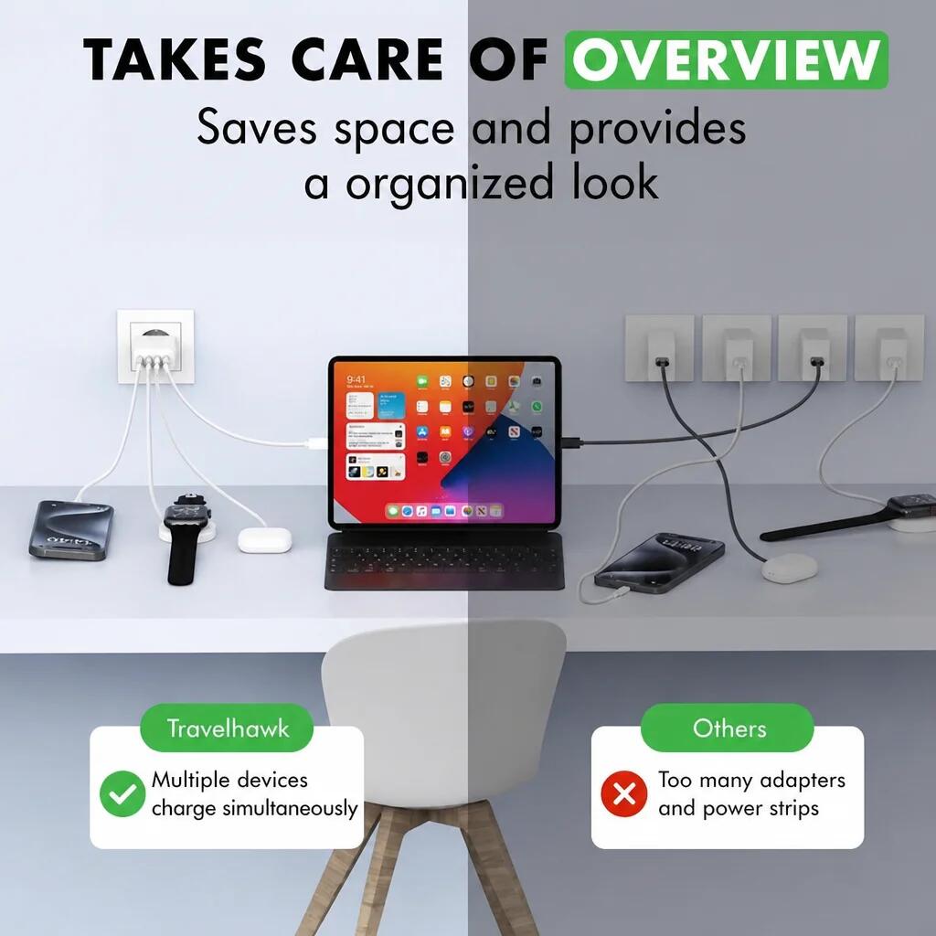 Carregador USB-C – Carregador rápido de 4 portas (2×USB-A e 2×USB-C) 6/7
