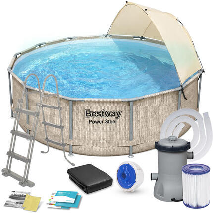 Piscina Desmontable Tubular Bestway Power Steel Diseño Ratán 396x107 cm Depurado