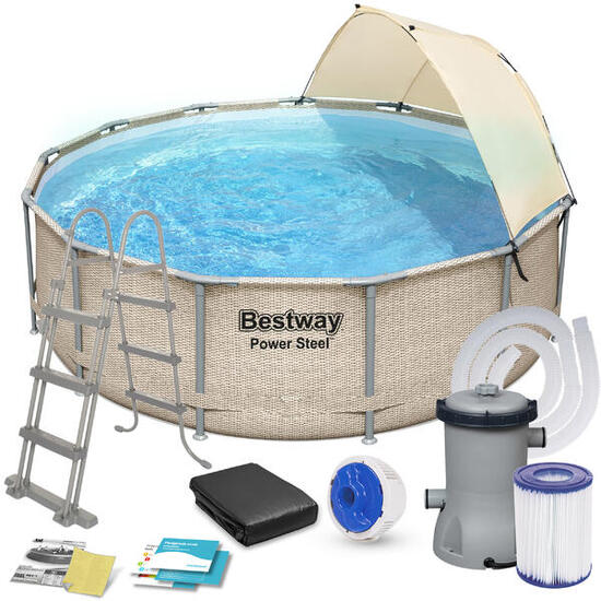 Piscina Desmontable Tubular Bestway Power Steel Diseño Ratán 396x107 cm Depurado