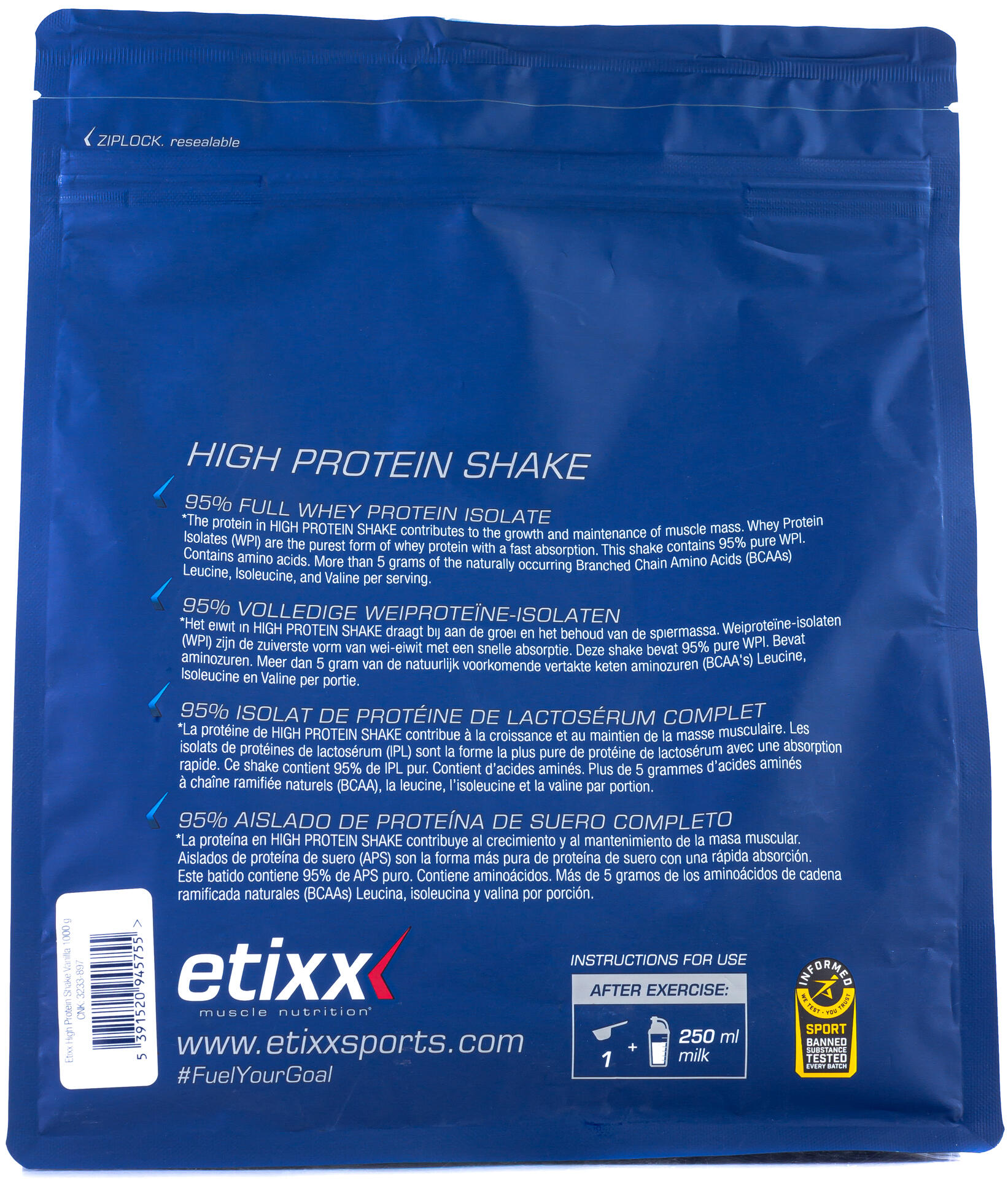 Etixx High Protein Shake Chocolat 1000g 2/6