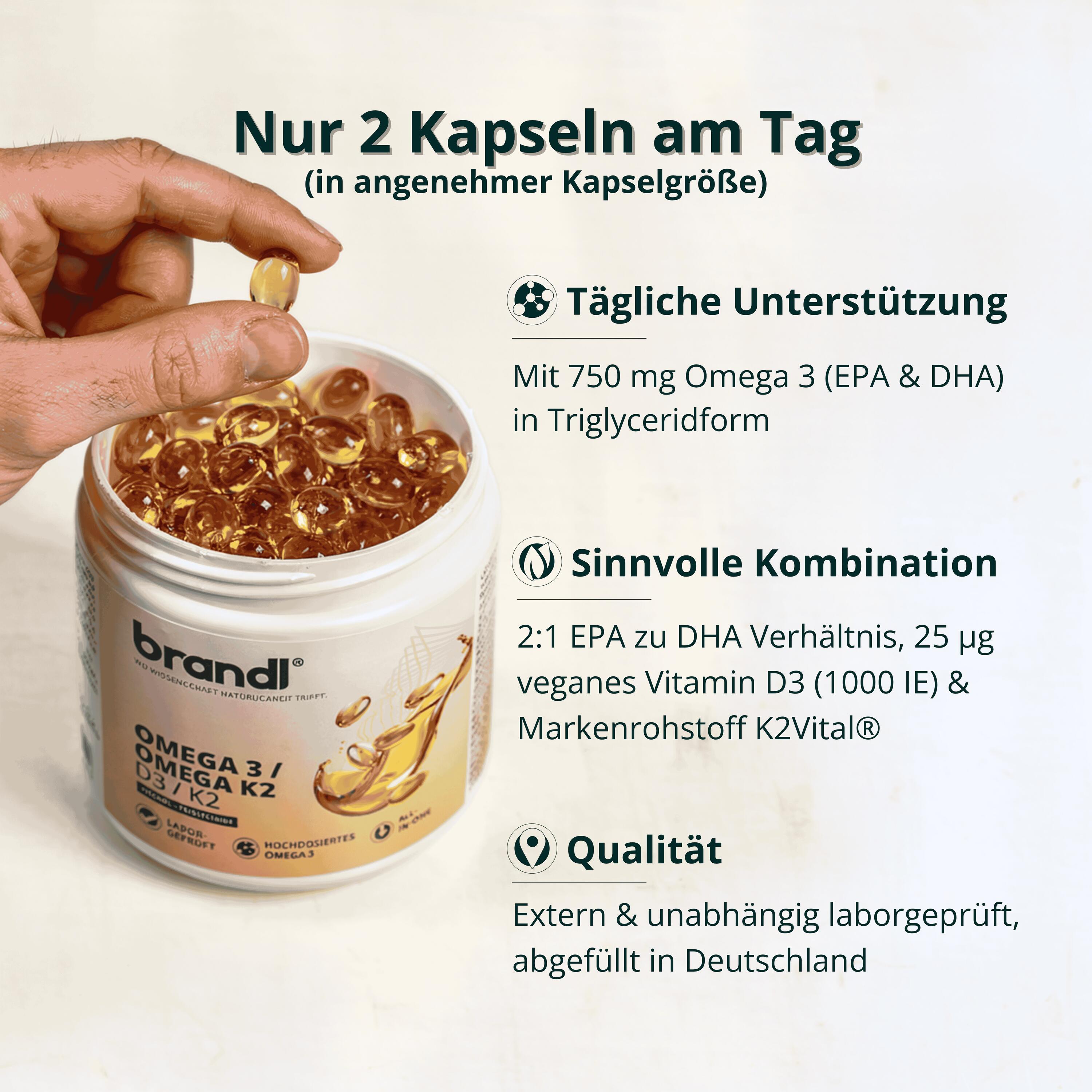 brandl® D3 K2 Omega 3 Kapseln [120 Stück] | Hochwertiges Fischöl | Made in DE 2/6