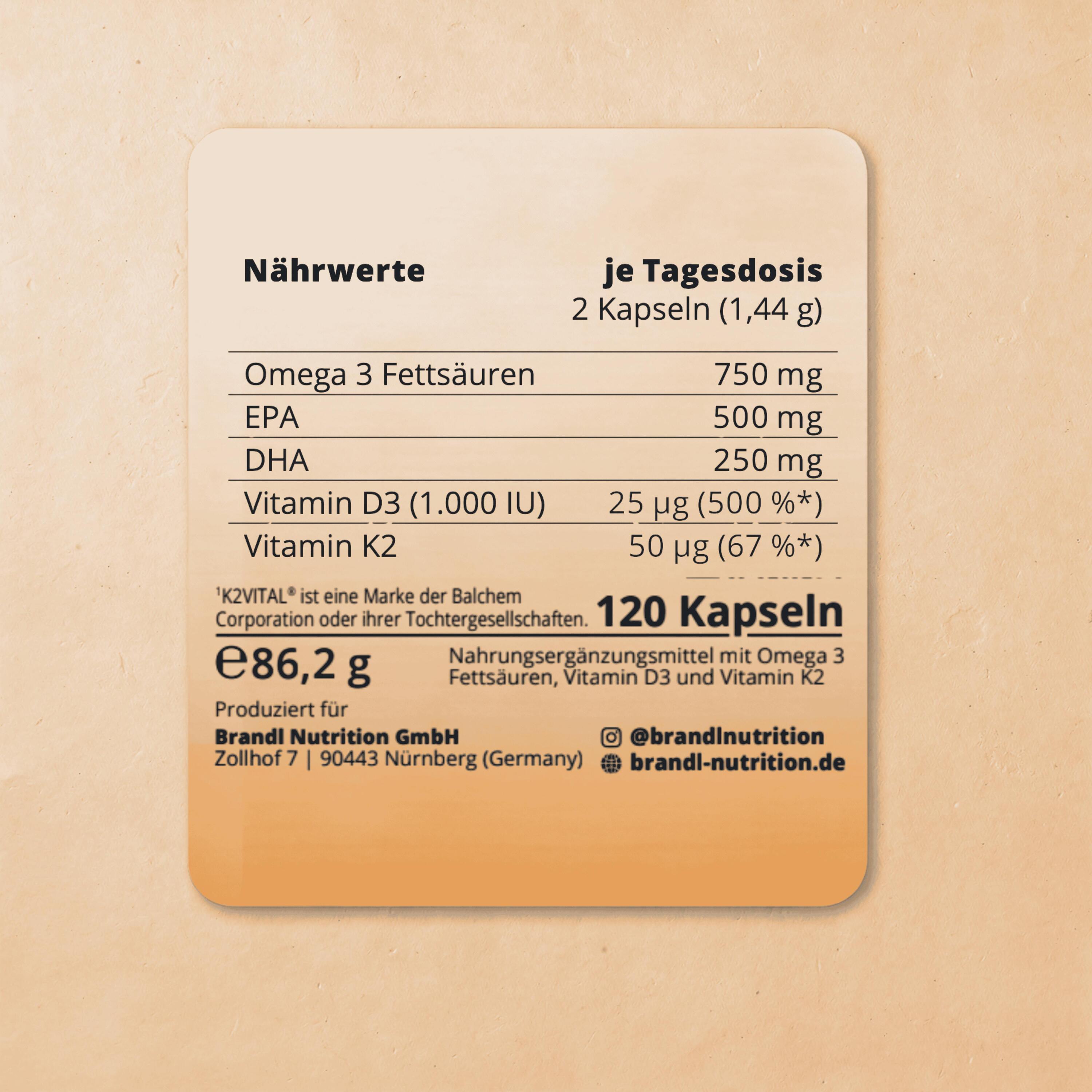 brandl® D3 K2 Omega 3 Kapseln [120 Stück] | Hochwertiges Fischöl | Made in DE 5/6