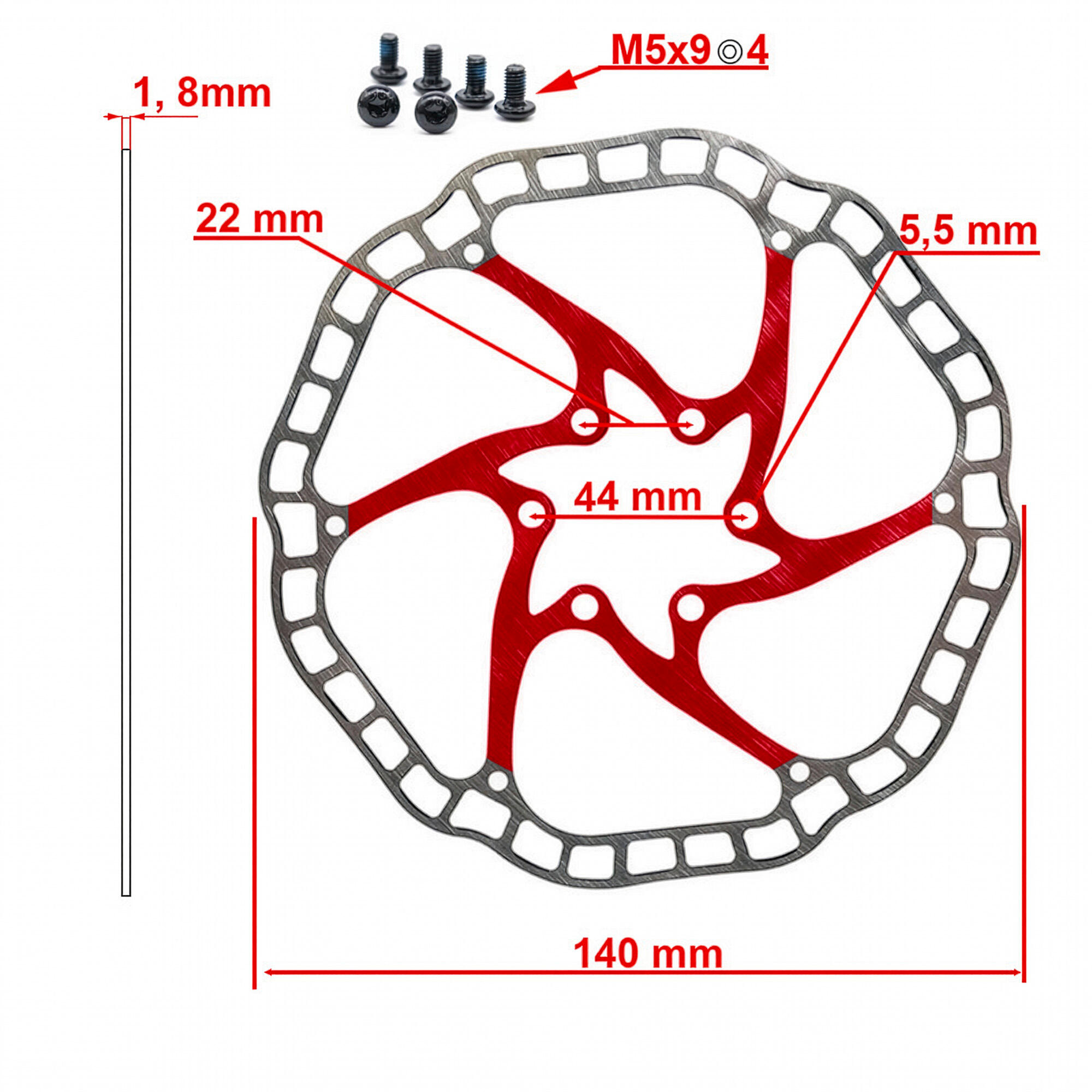 Disco de freno EWD001 140mm 6H rojo 2/4