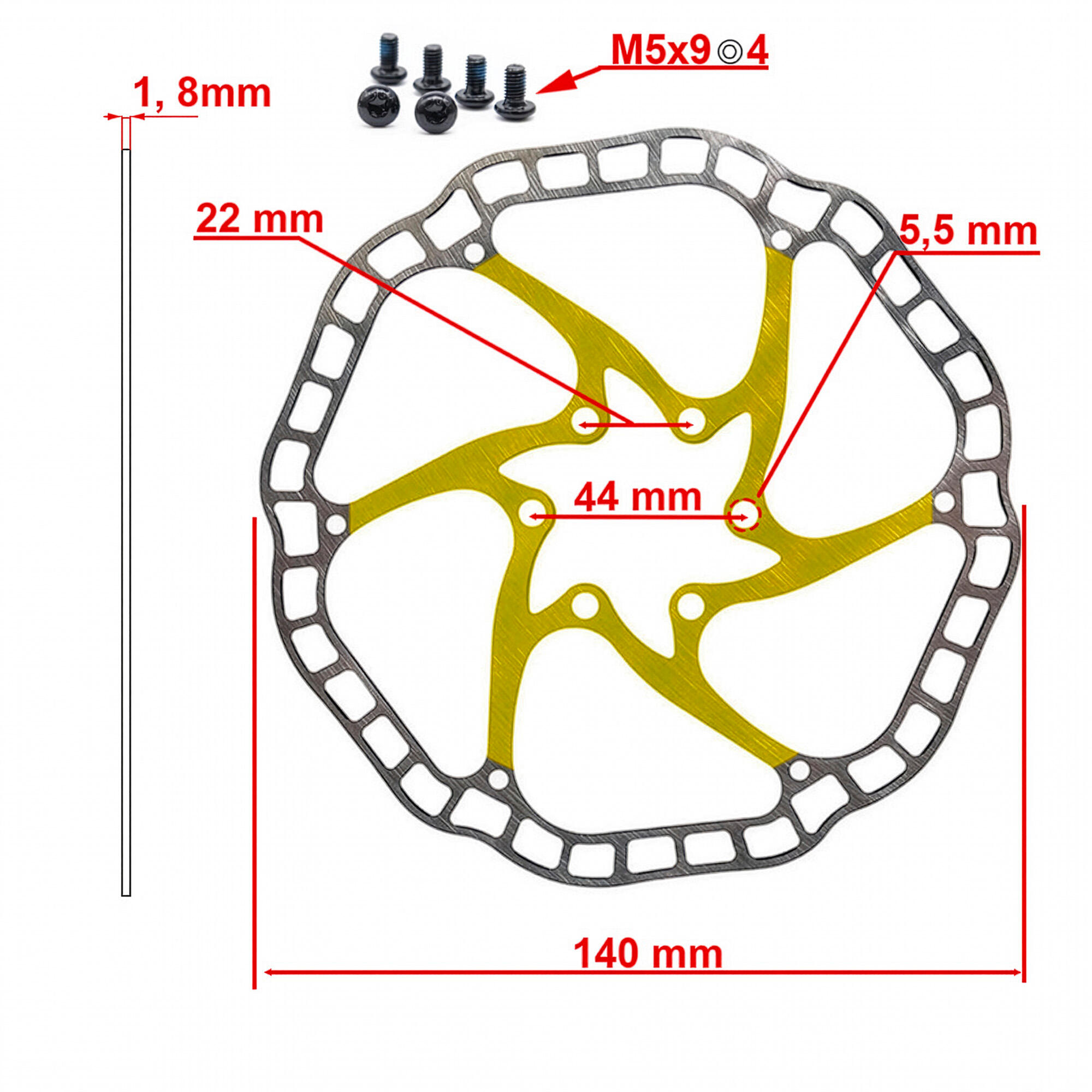 Disco de freno EWD001 140mm 6H amarillo 2/4
