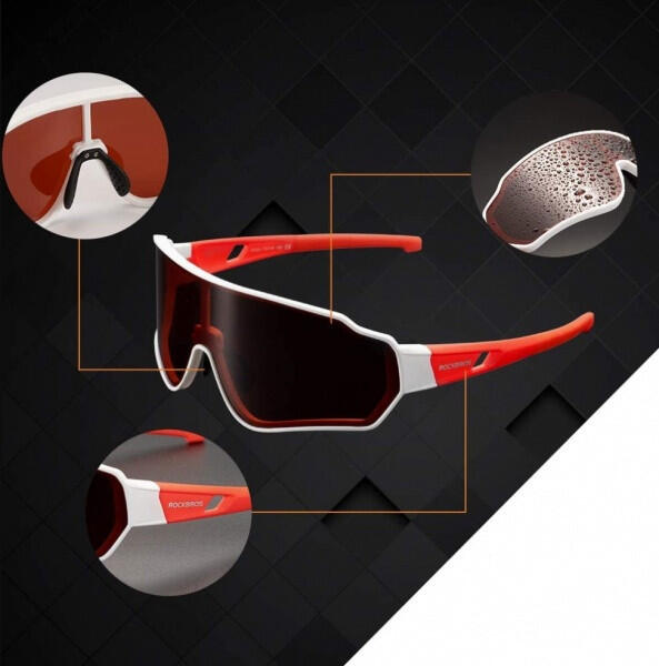 Okulary rowerowe / sportowe z polaryzacją ROCKBROS UV400 (10162) biało-czerwone 3/7