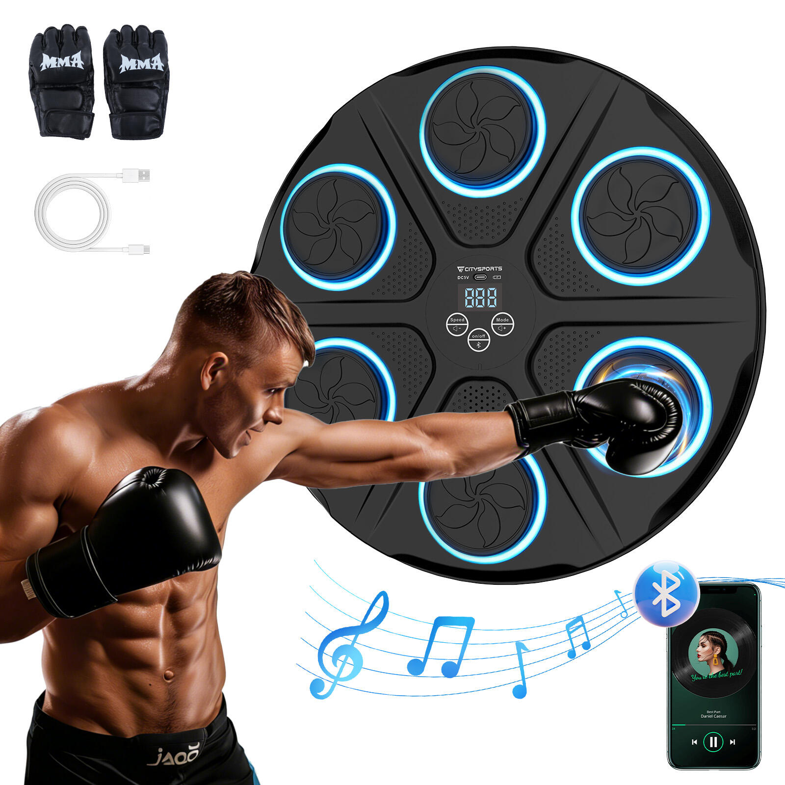CITYSPORTS Hudební BoxerskýSstroj, Boxerské Tréninkové Vybavení, Bluetooth