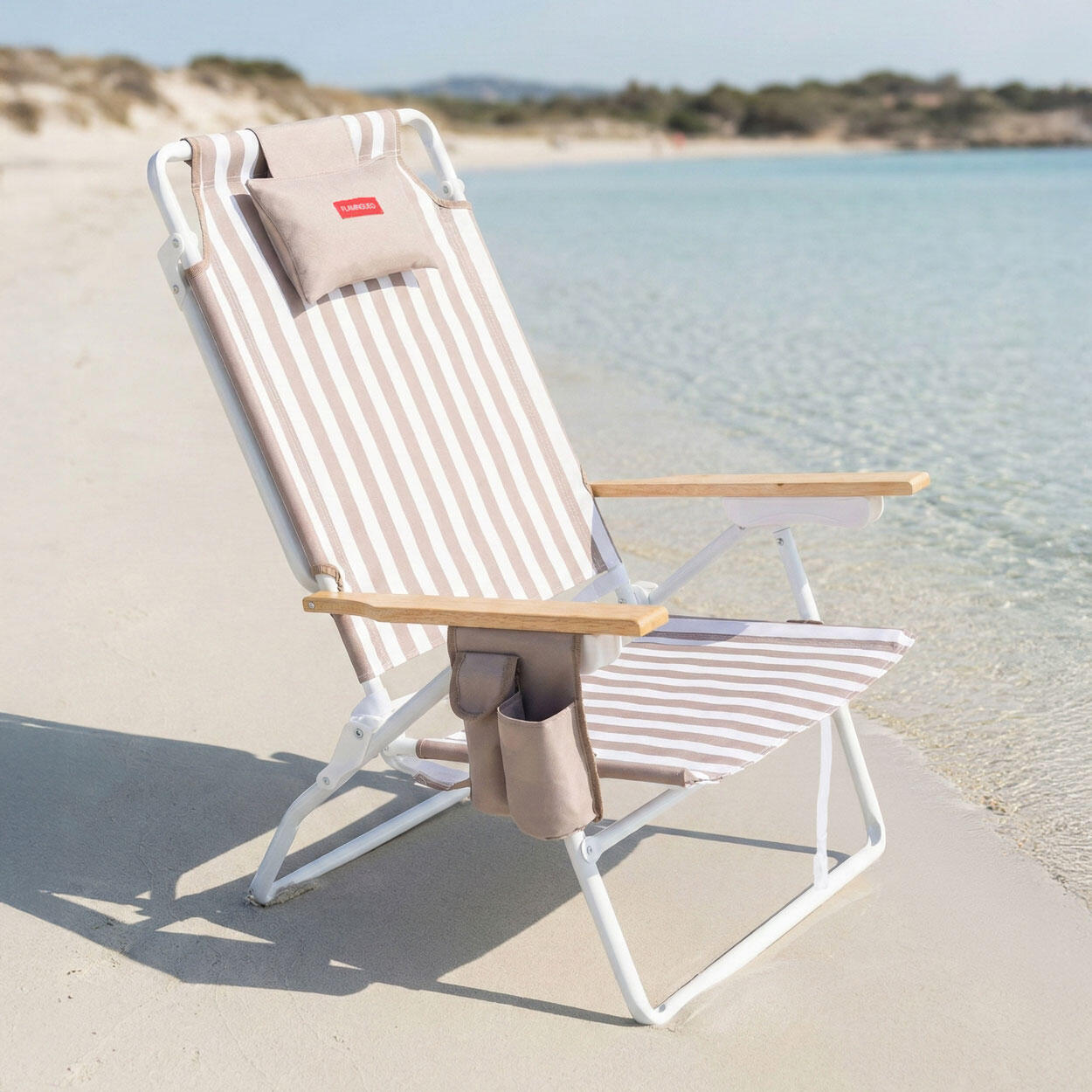 Flamingueo silla playa reclinable 5 posiciones aluminio beige 2/5